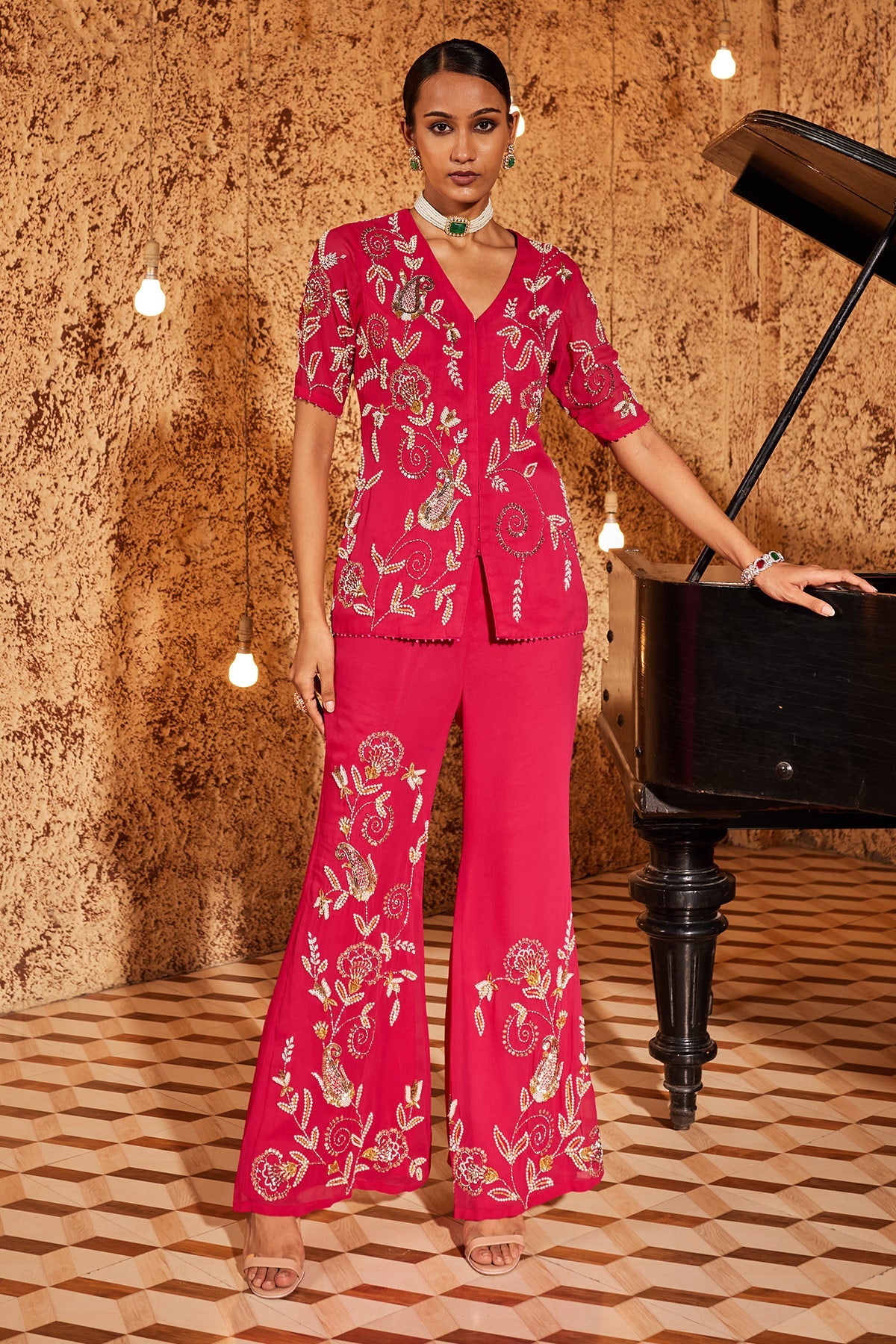 Buy Jalsa -E- Khaaas Hot Pink Co-Ord Set | Nidhika Shekhar