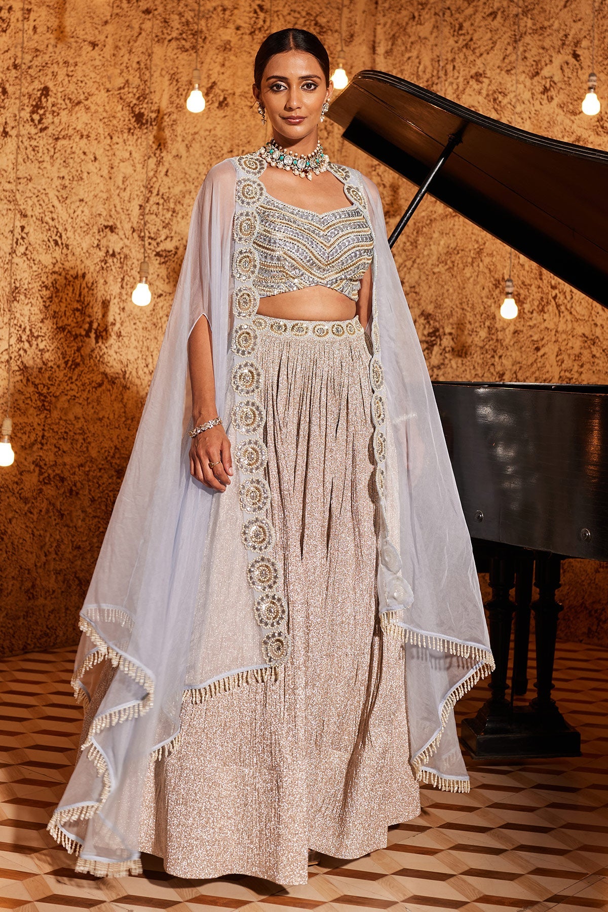 Designer Embroidered Aqua Lehenga Set