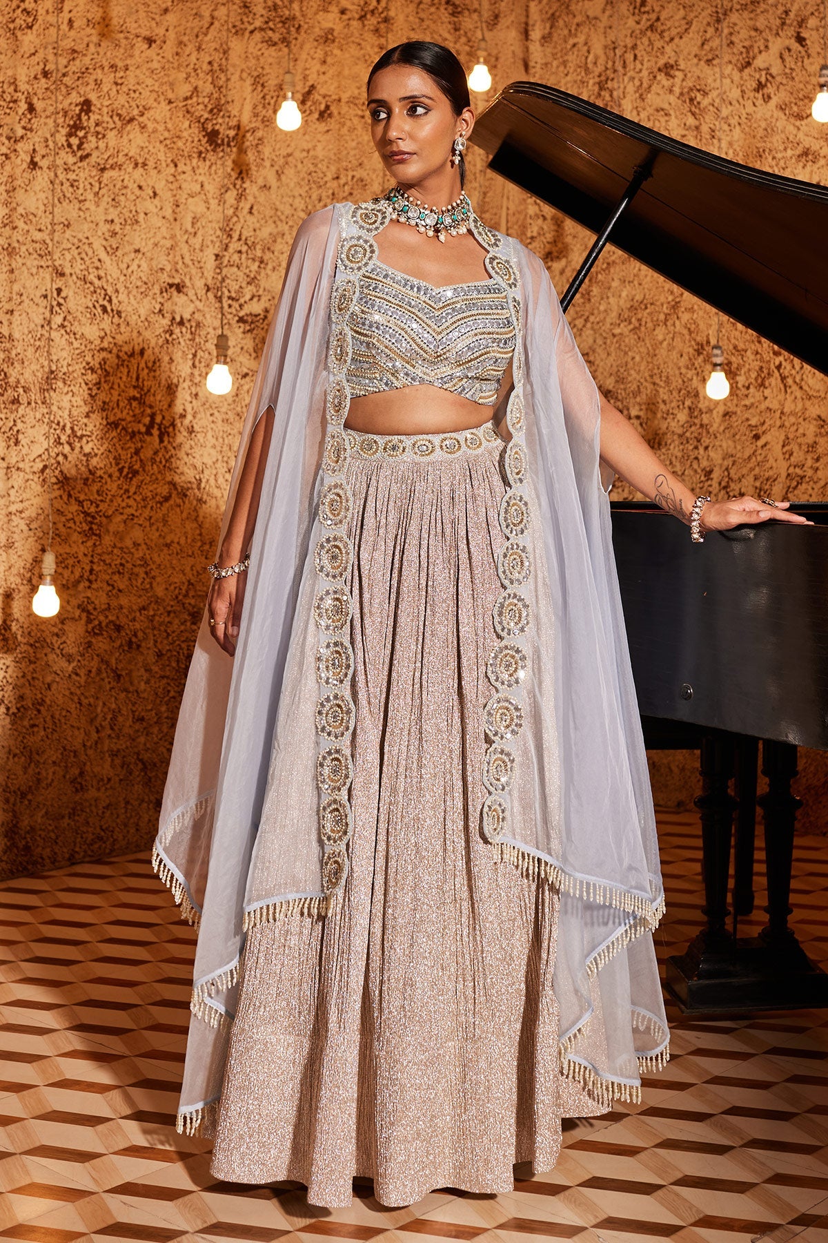 Designer Embroidered Aqua Lehenga Set