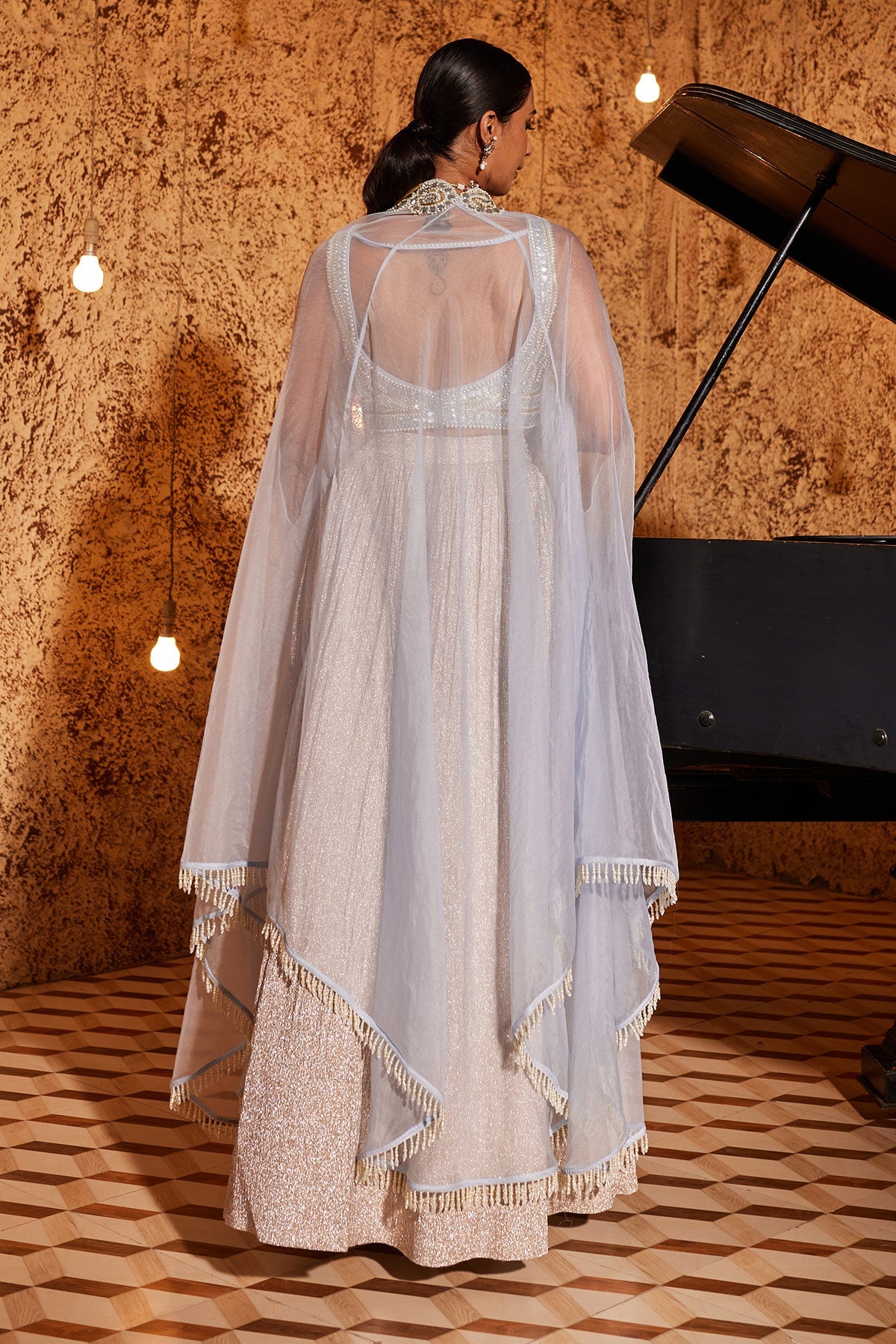 Designer Embroidered Aqua Lehenga Set