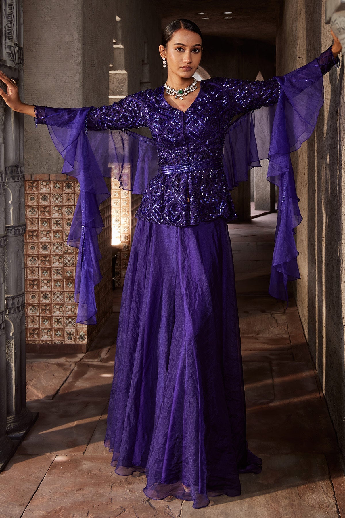 Nidhika Shekhar Designer Purple Jamuni Jalsaa Sharara Set | Nidhika Shekhar Custom Tailored Nidhika Shekhar Designer Purple Jamuni Jalsaa Sharara Set | Nidhika Shekhar Custom Tailored