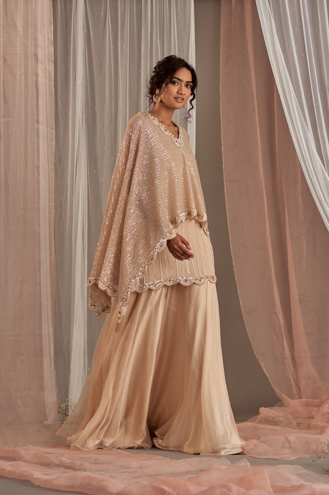 Women's Designer Champagne Sharara Set