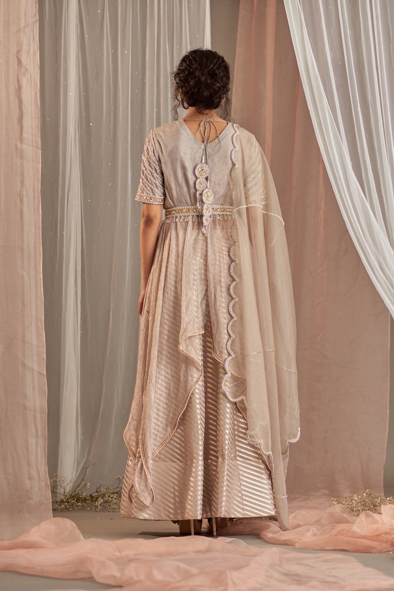 Shop Grey Embroidered Drape Kurta Set | Nidhika Shekhar