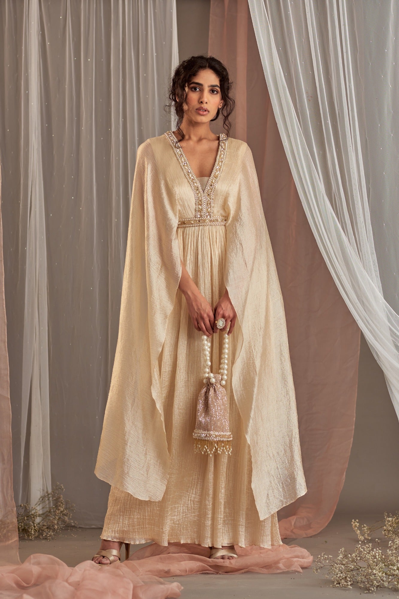 Nidhika Shekhar Buy Women's Ivory Floor Length Drape Gown | Nidhika Shekhar M