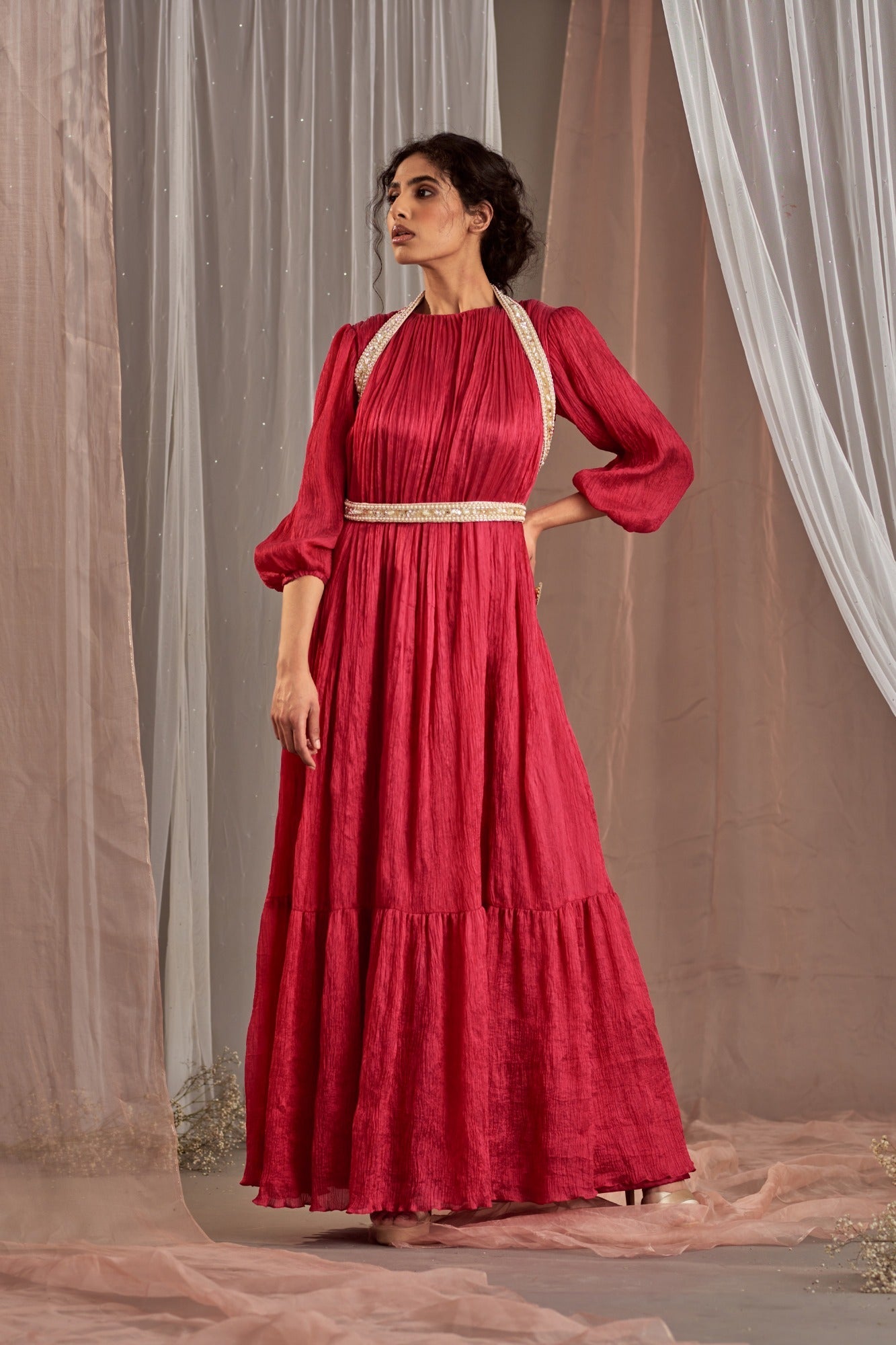 Buy Women's Hot Pink Crinkle Dress Set | Nidhika Shekhar