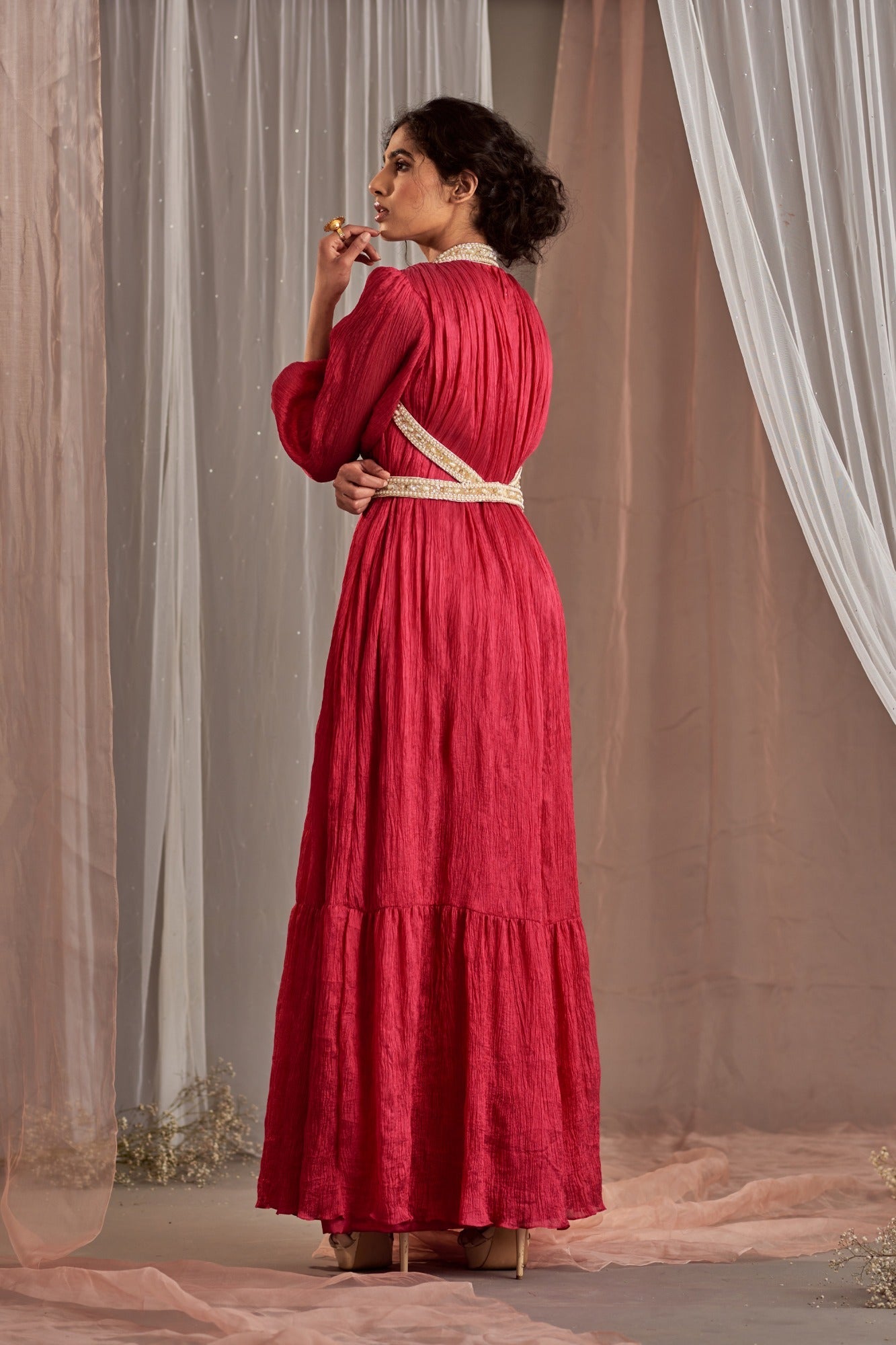 Buy Women's Hot Pink Crinkle Dress Set | Nidhika Shekhar