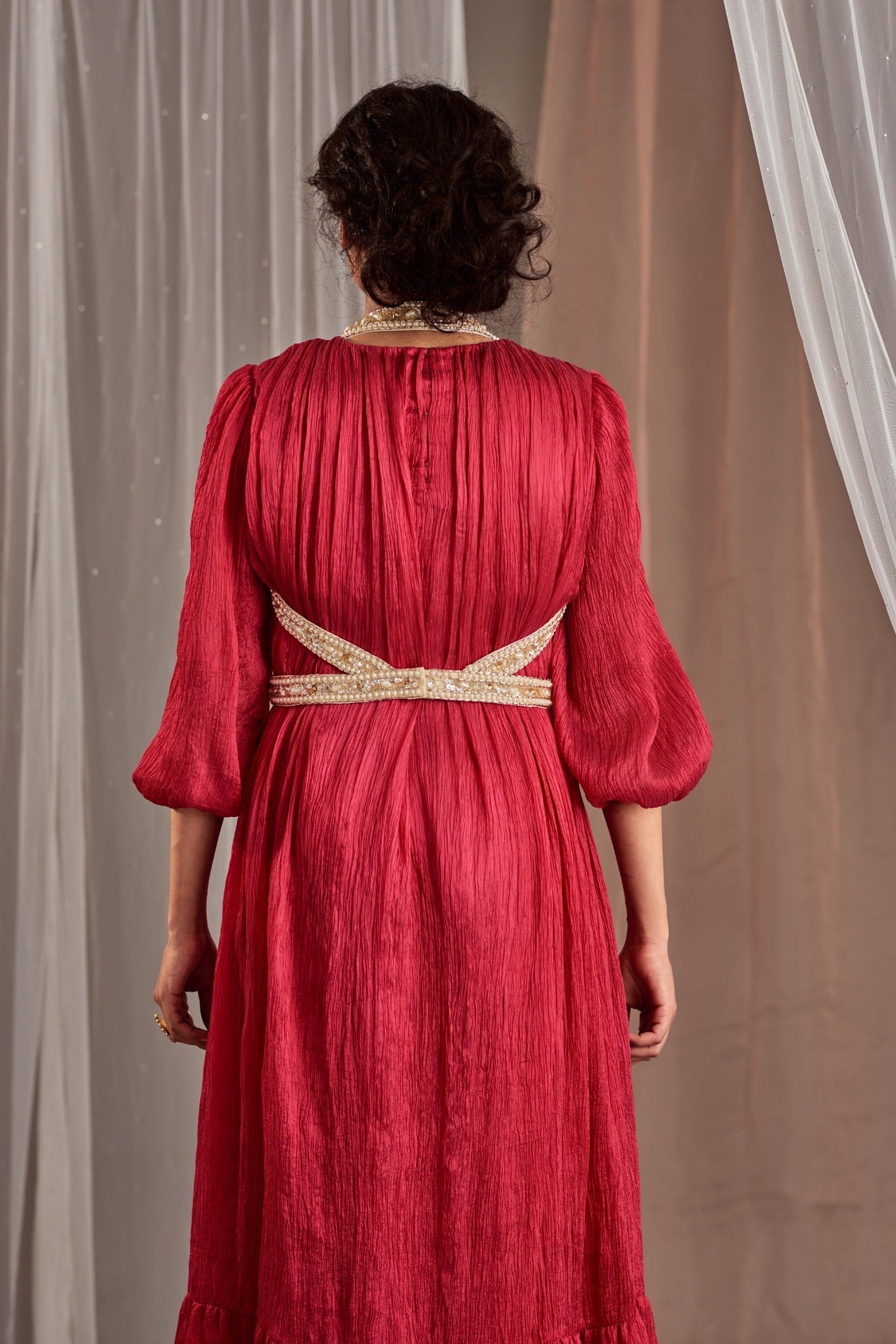 Buy Women's Hot Pink Crinkle Dress Set | Nidhika Shekhar