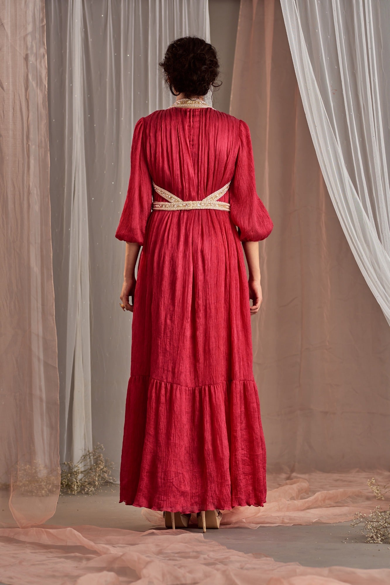 Buy Women's Hot Pink Crinkle Dress Set | Nidhika Shekhar