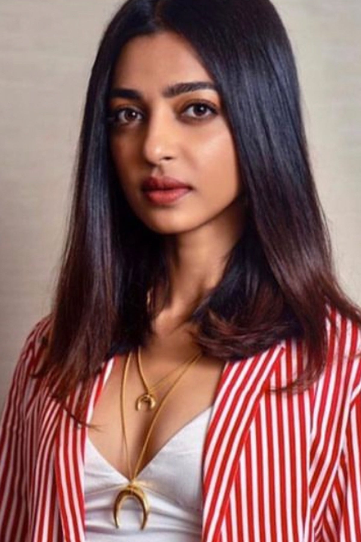 Radhika Apte in Red And White Strip Blazer Set