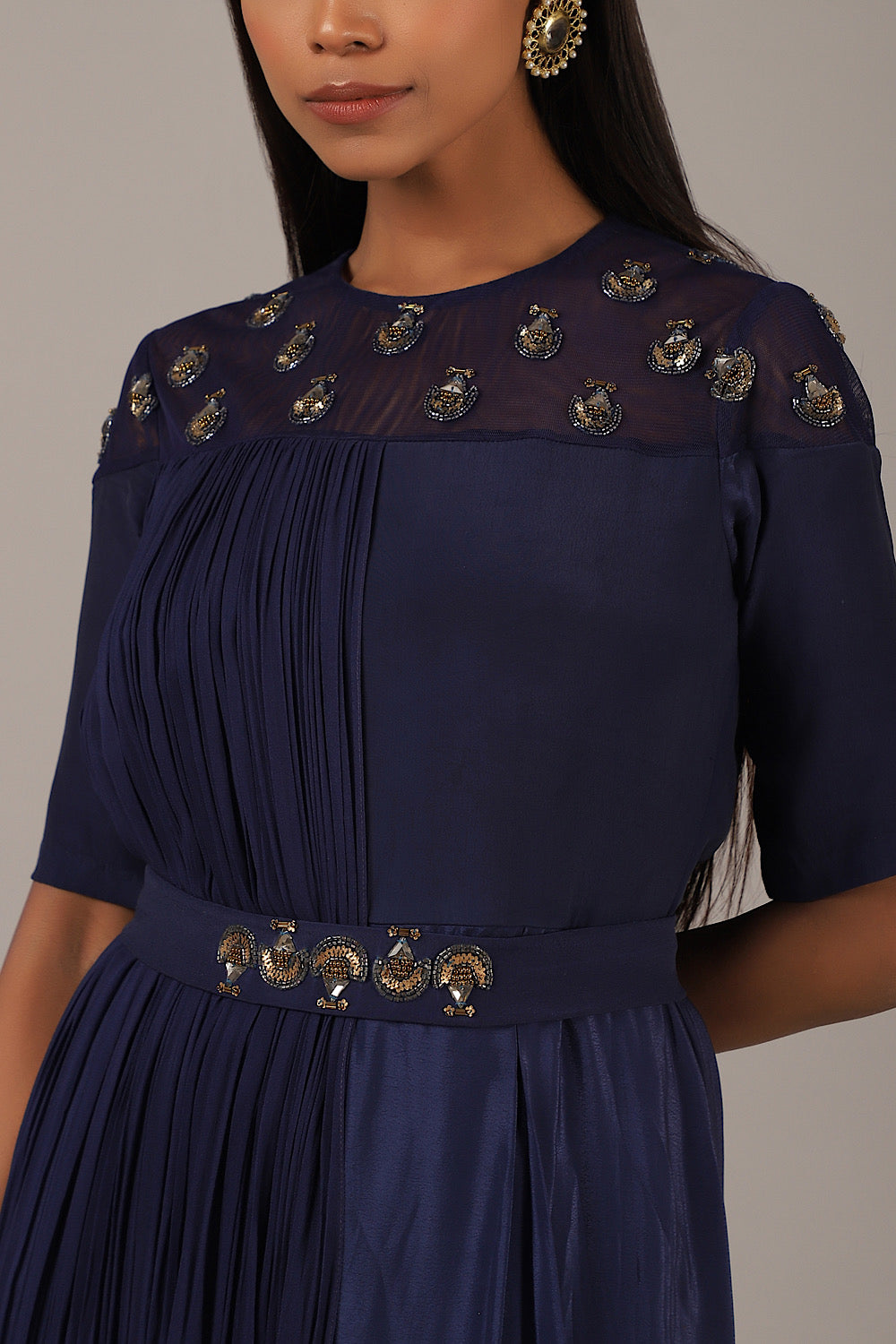 Buy Women's Blue Crinkle Pannel Jumpsuit | Nidhika Shekhar