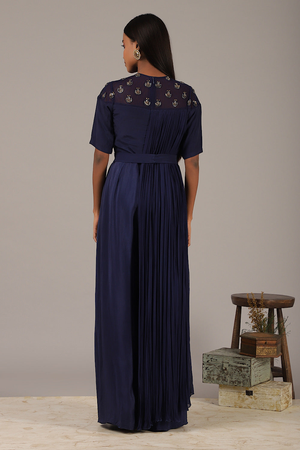 Buy Women's Blue Crinkle Pannel Jumpsuit | Nidhika Shekhar