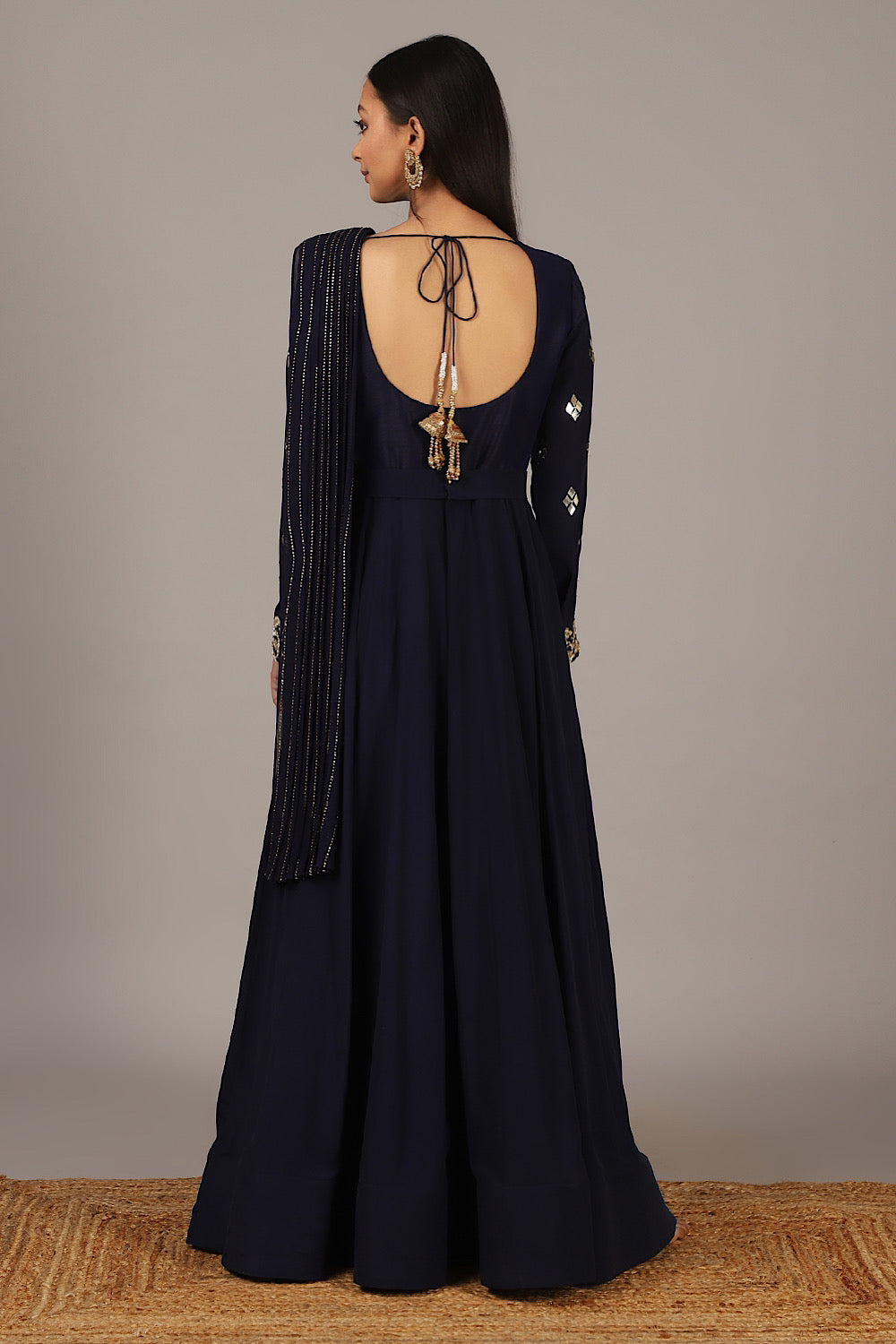 Women's Navy Blue Embroidered Indo-Gown | Nidhika Shekhar