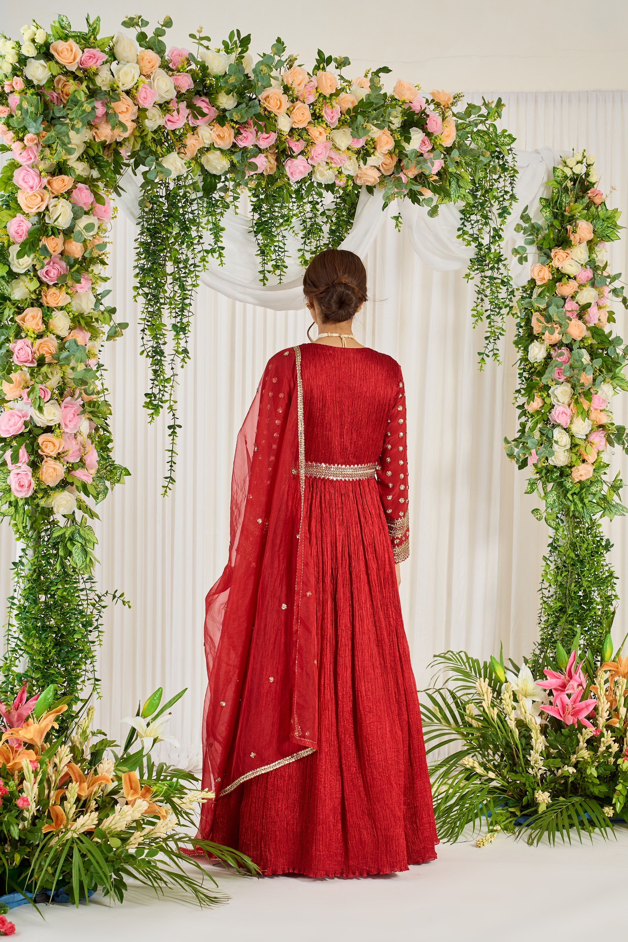 Red Floor Length Embroidered Karwa Anarkali | Nidhika Shekhar