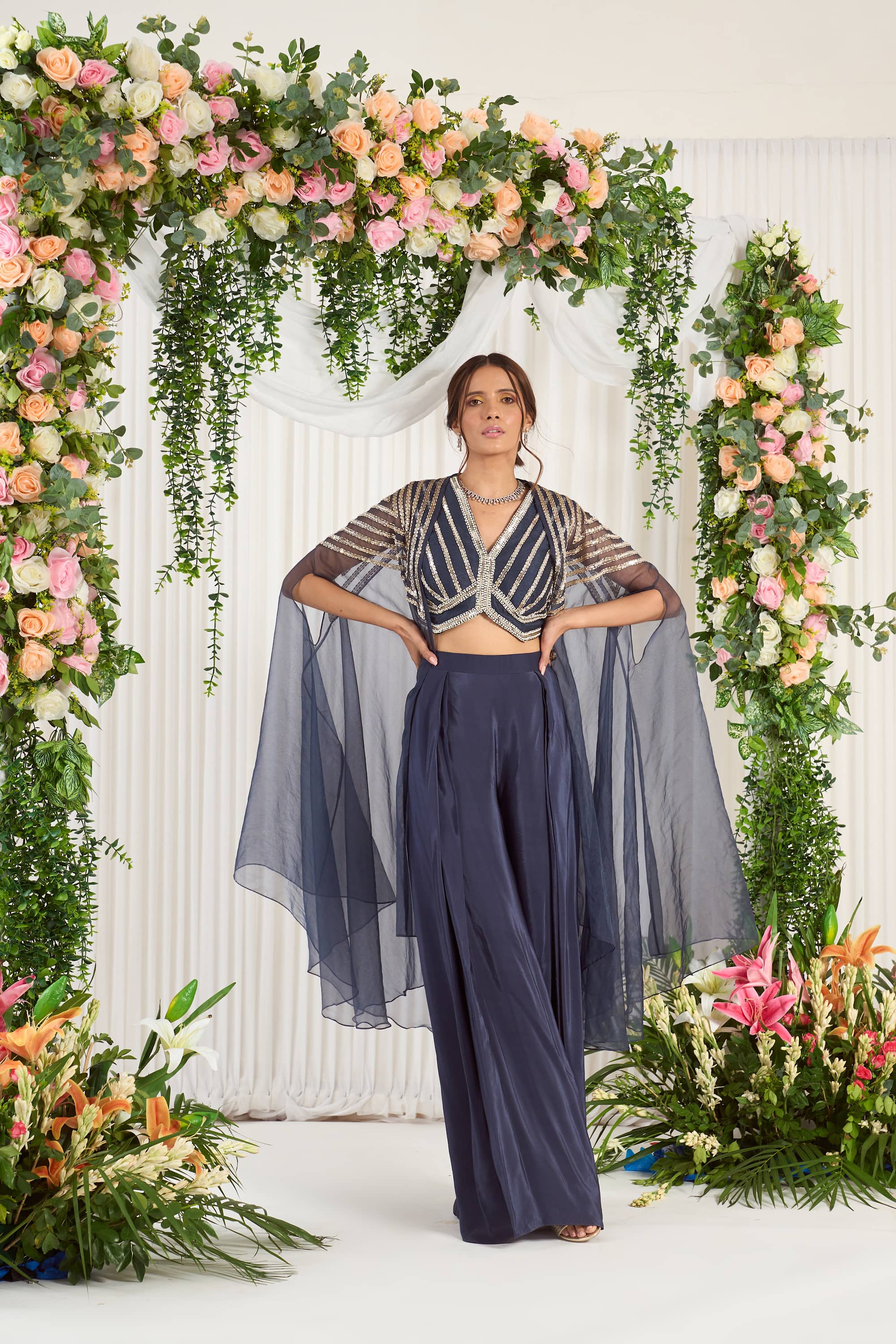 Toyhaar Designer Charcoal Grey Pallazo Set
