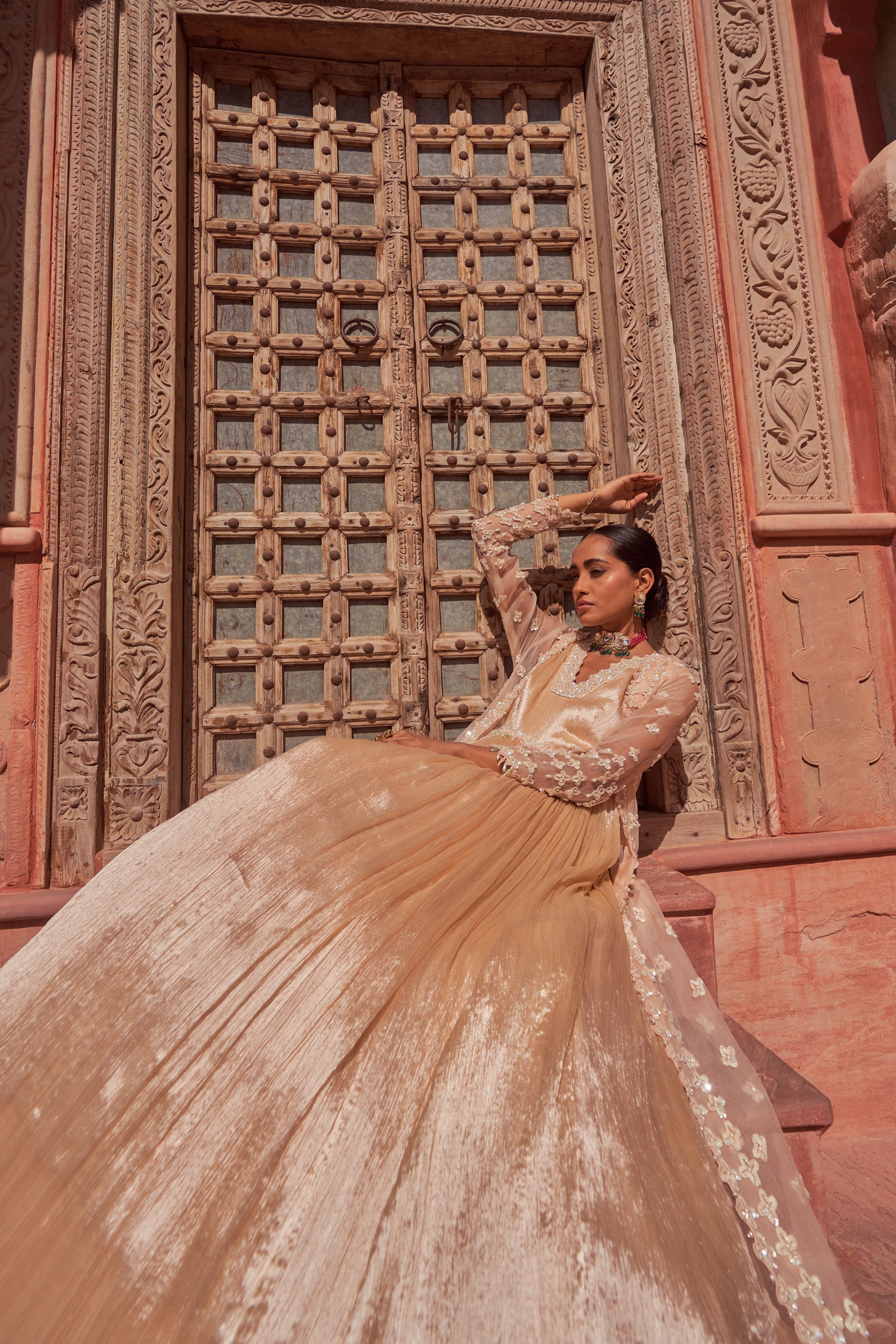 Buy Women's Champagne Brahmotsaav Anarkali | Nidhika Shekhar