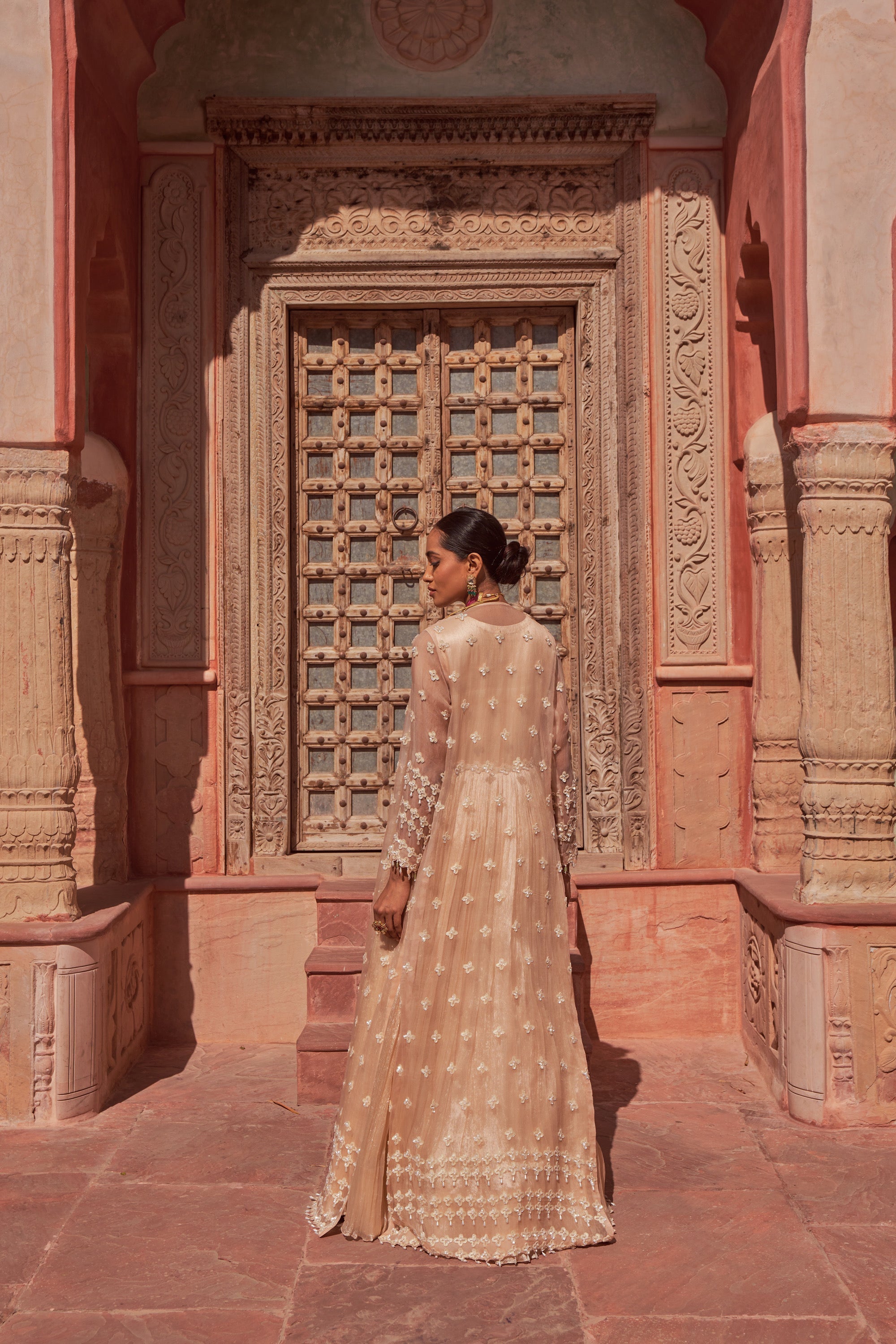 Buy Women's Champagne Brahmotsaav Anarkali | Nidhika Shekhar