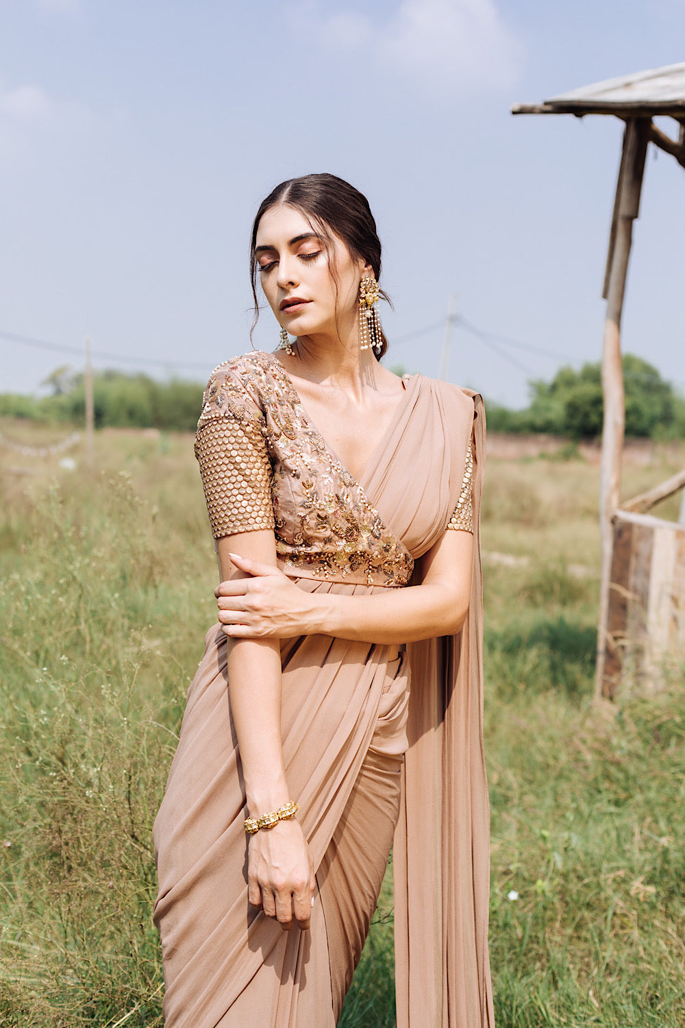 Angrakha Blouse Saree Set