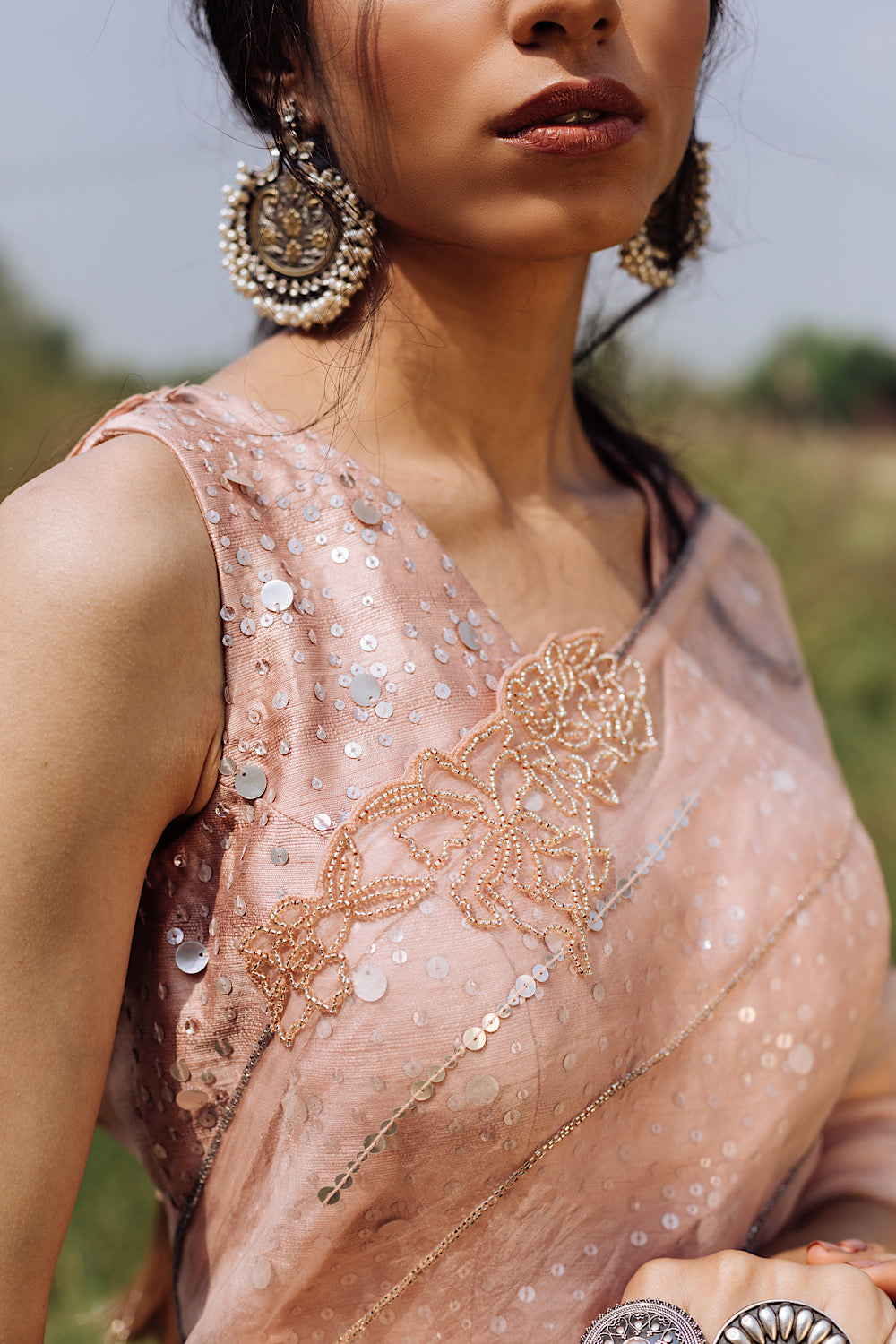 Buy Women's Salmon Pink Drape Saree Set | Nidhika Shekhar