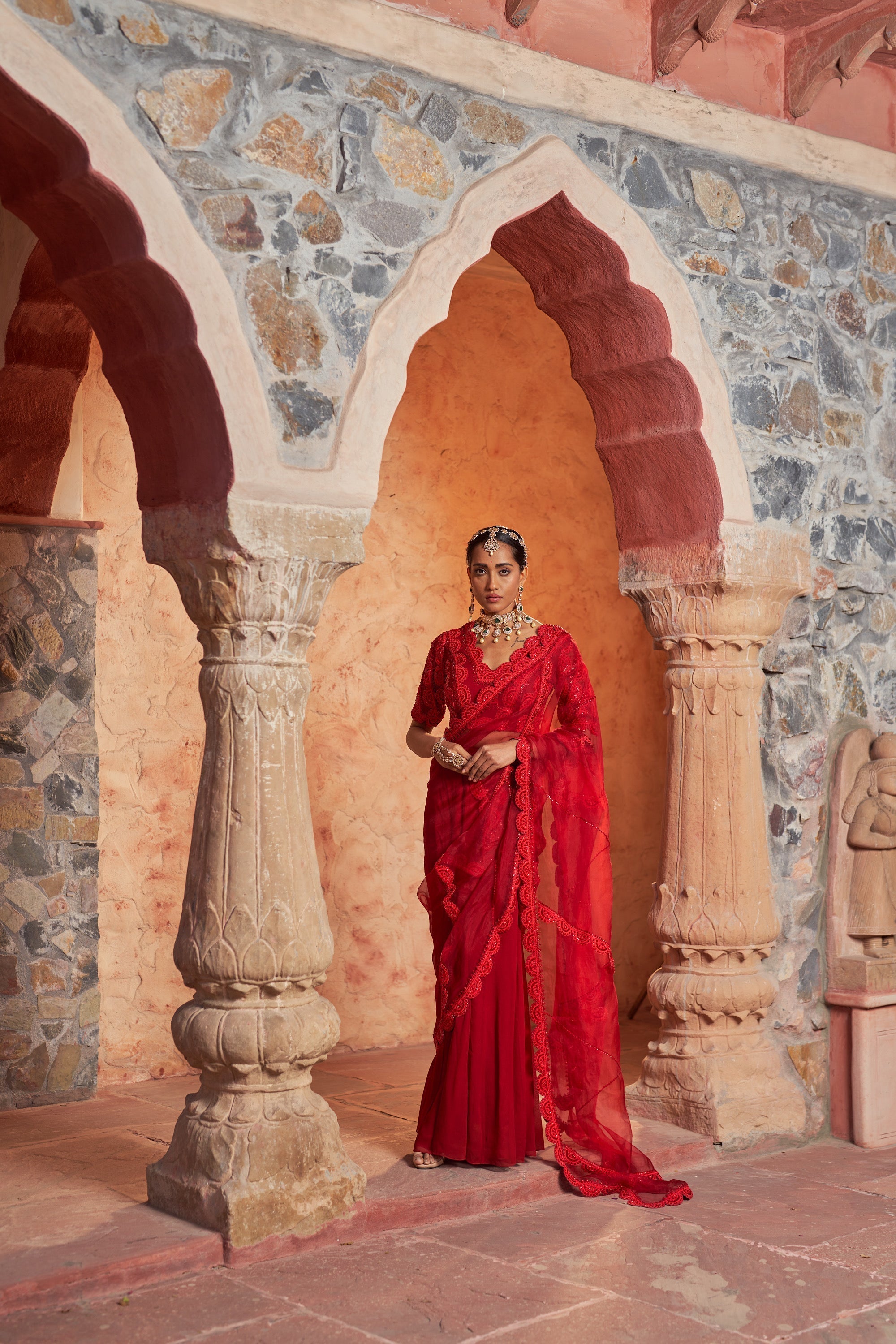 Buy Designer Organza Laal Kesar Saree | Nidhika Shekhar
