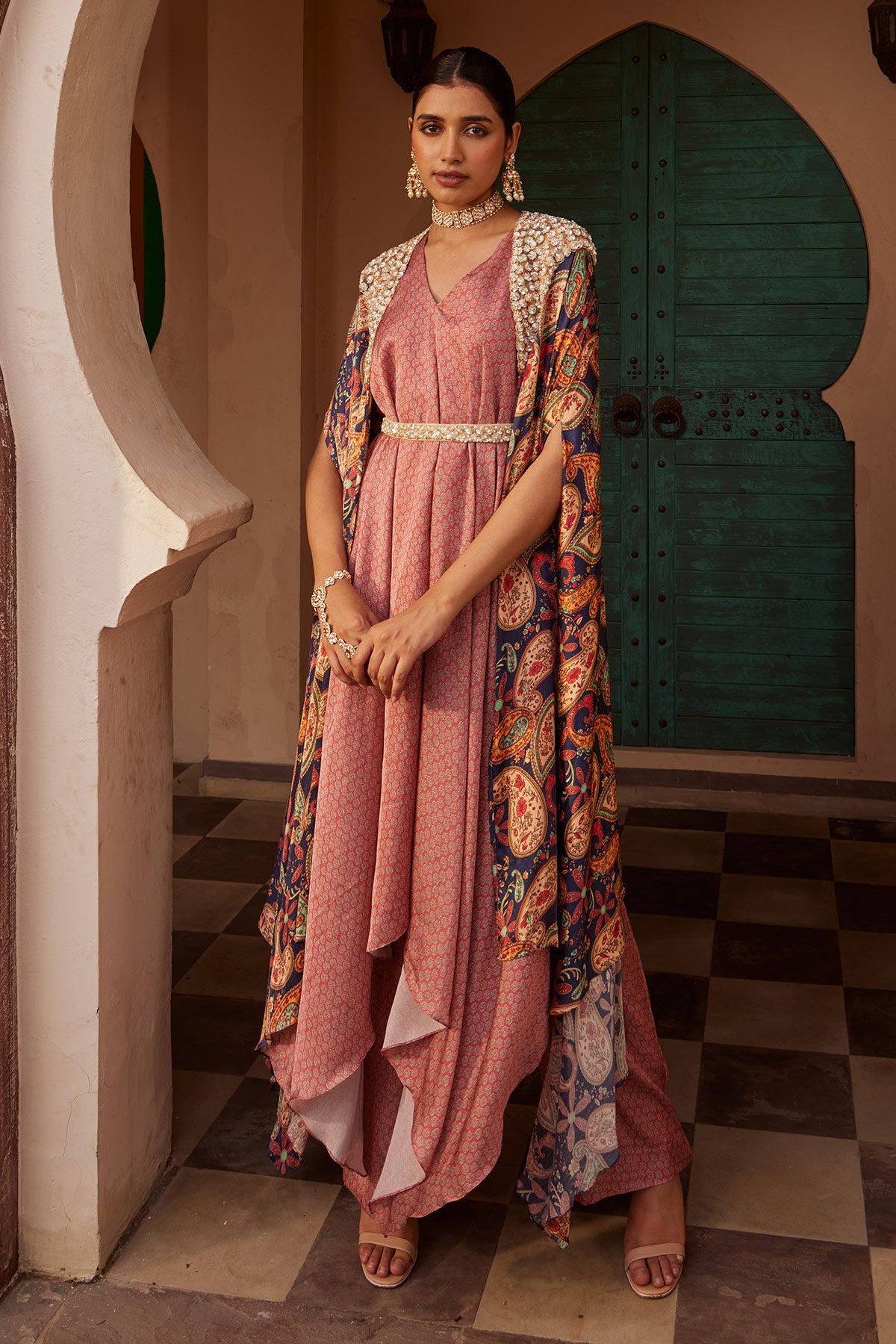Buy Women's Pink Printed Drape Kurta Set | Nidhika Shekhar