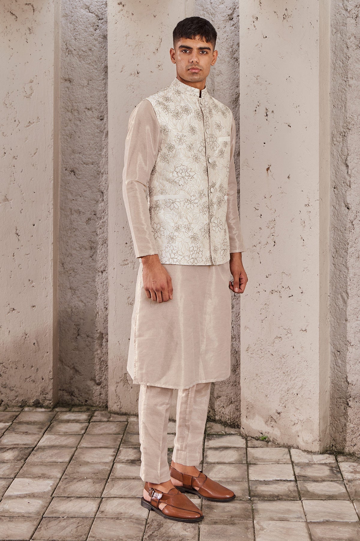 Men's Designer Ivory Kurta-Bandi Set