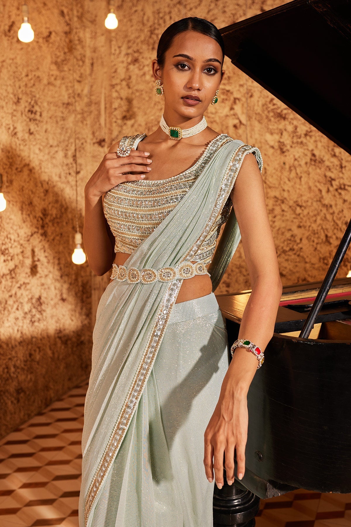 Buy Women's Aqua Jalsaae Khaas Saree Set