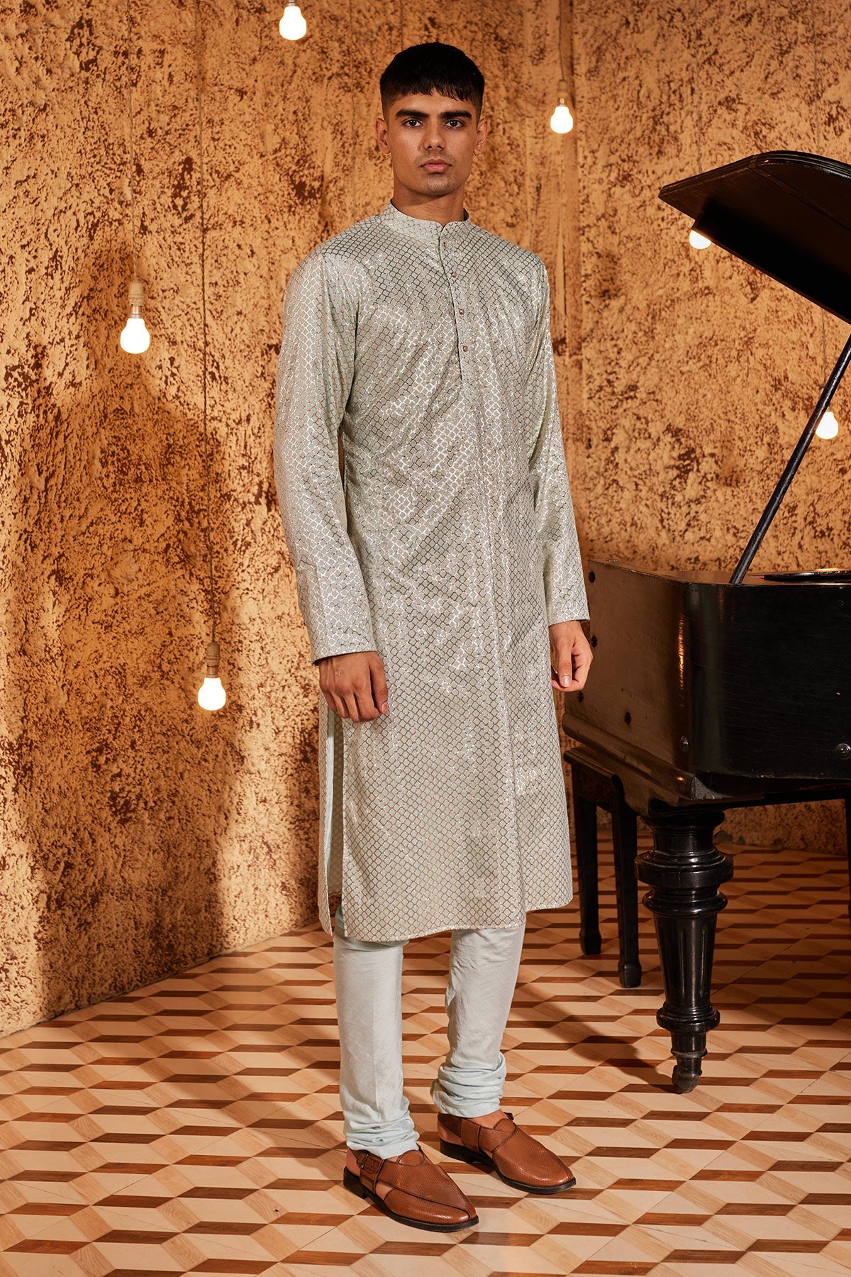 Aqua Kurta Set With Silk Bandi