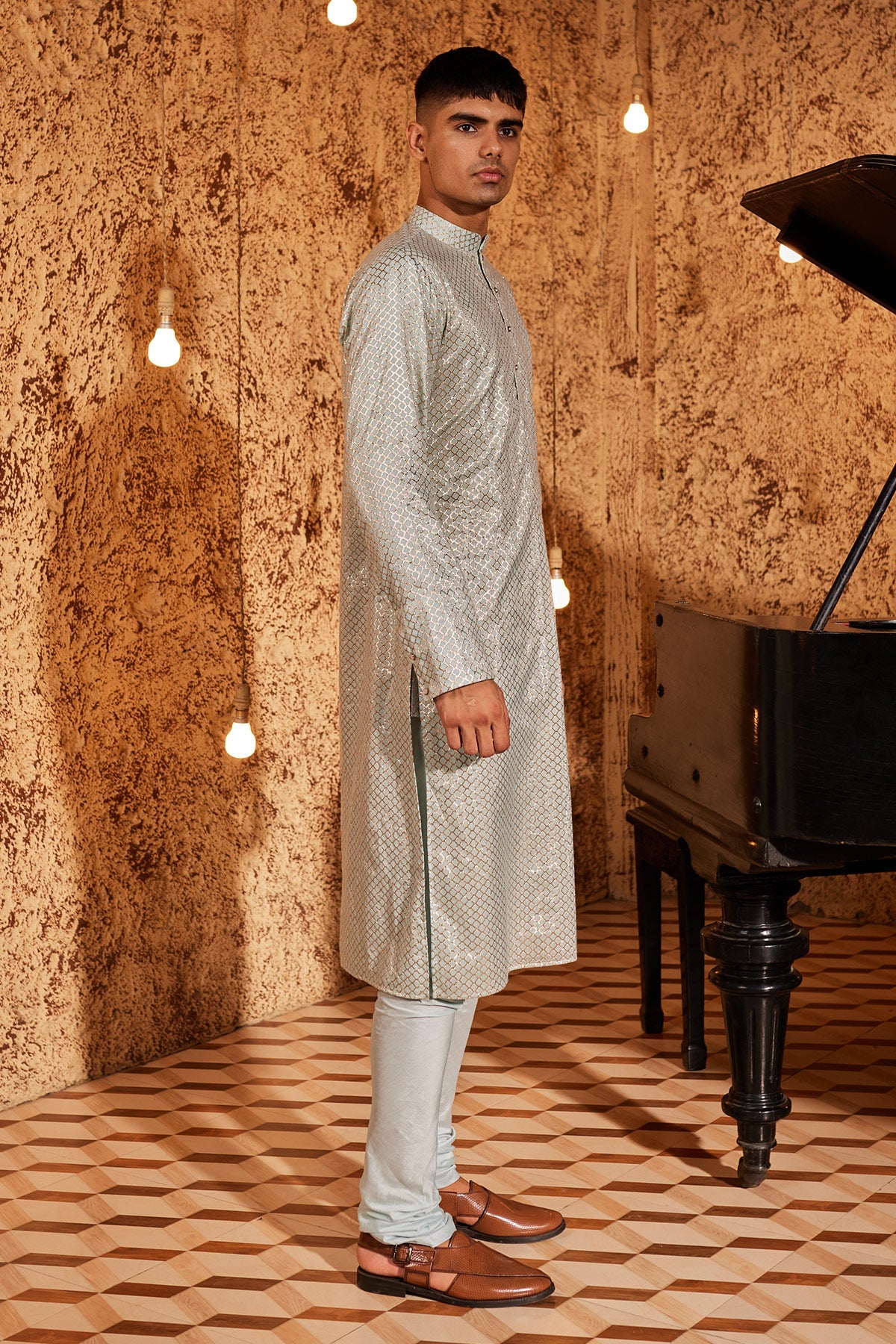 Aqua Kurta Set With Silk Bandi
