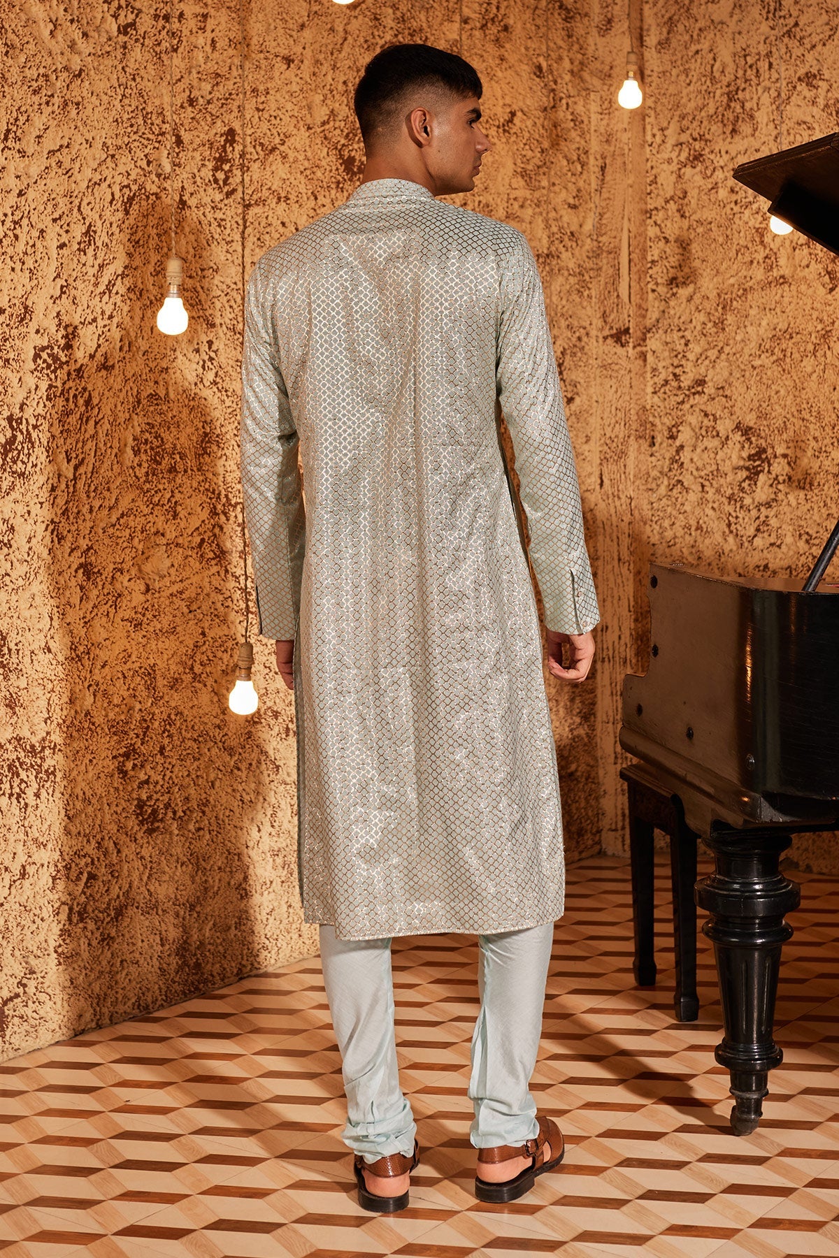 Aqua Kurta Set With Silk Bandi