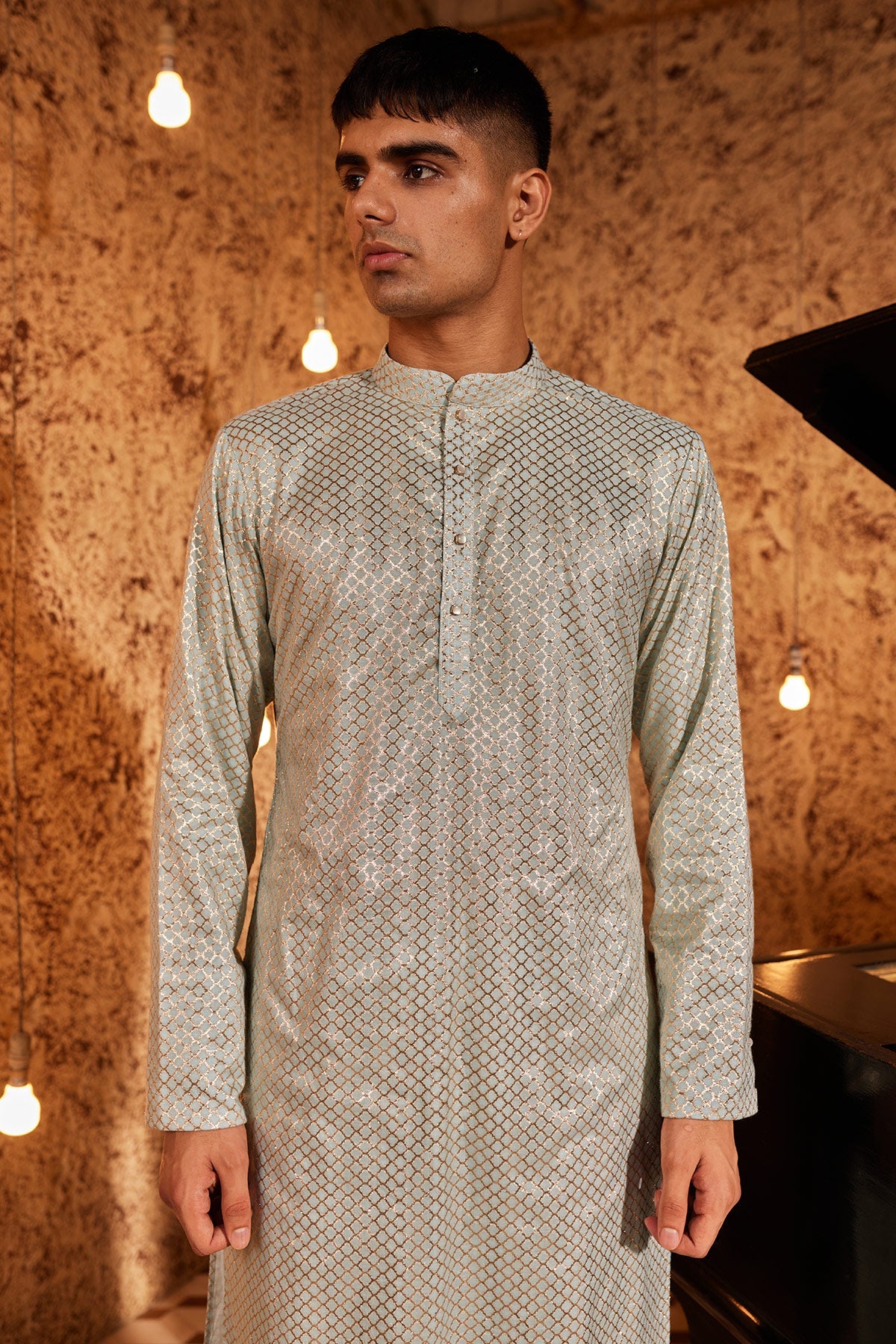 Aqua Kurta Set With Silk Bandi