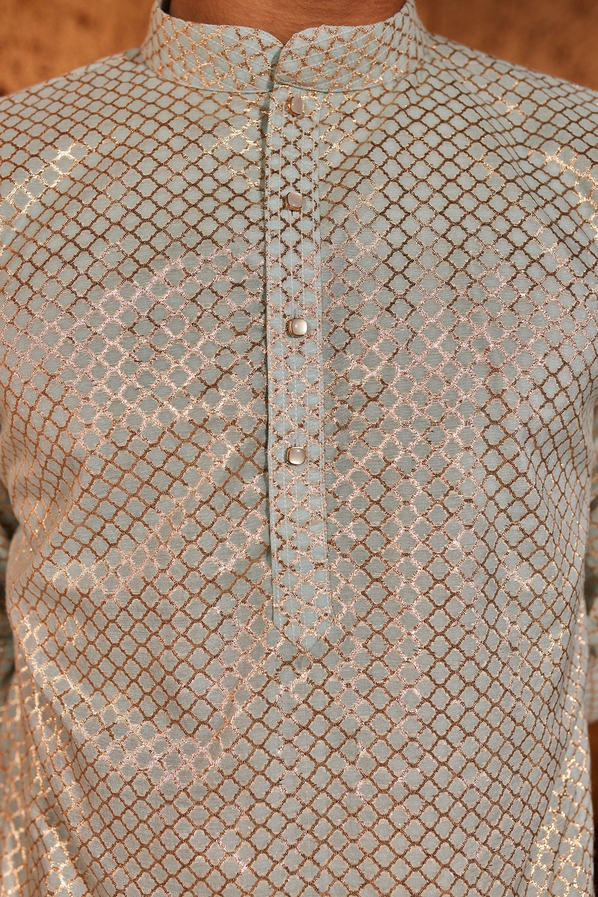 Aqua Kurta Set With Silk Bandi
