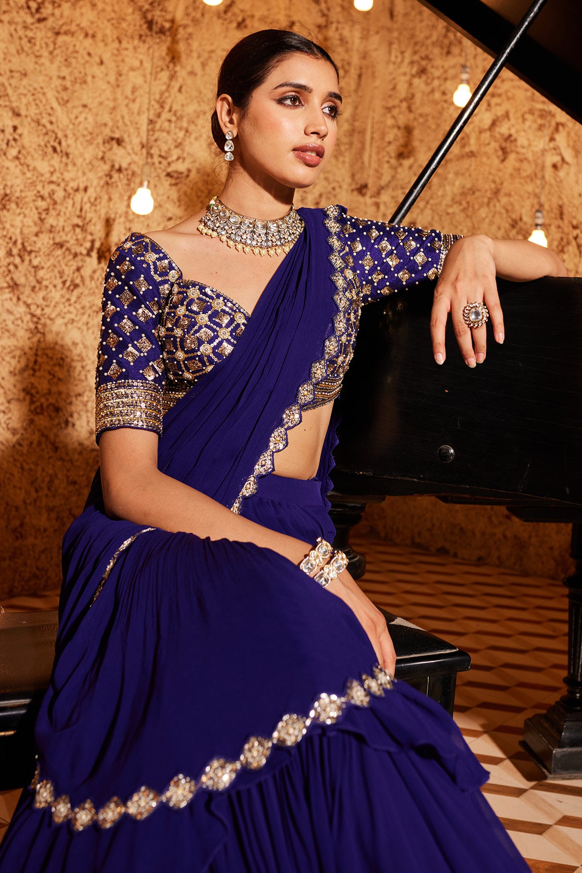 Shop Narangi Barkha - Purple Saree Set | Nidhika Shekhar