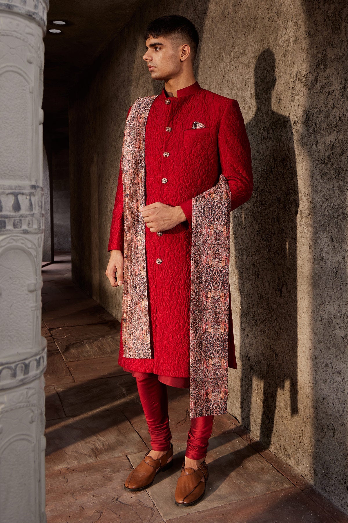 Buy Designer Luxury Men's Marroon Sherwani | Nidhika Shekhar