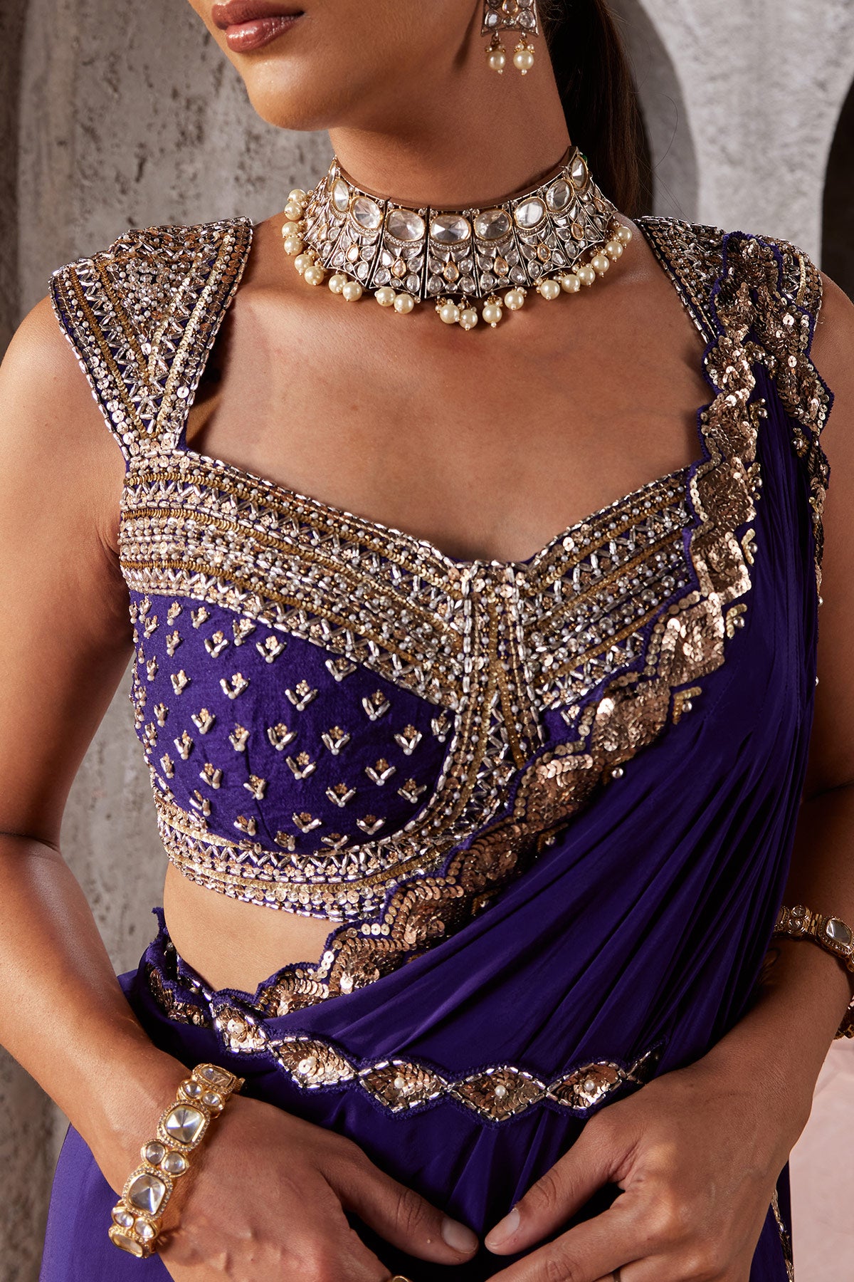 Women's Designer Purple Embroidered Saree