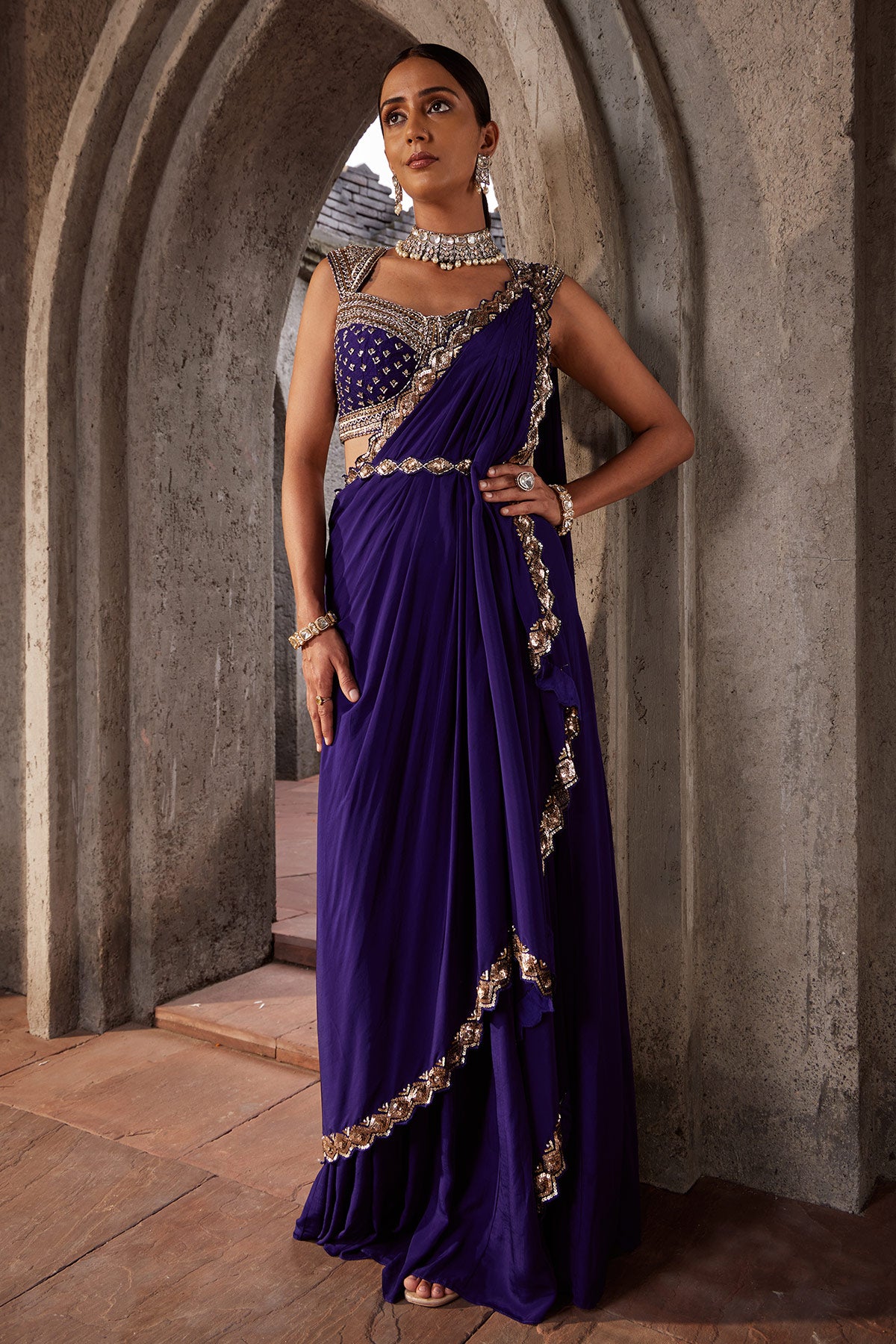 Women's Designer Purple Embroidered Saree