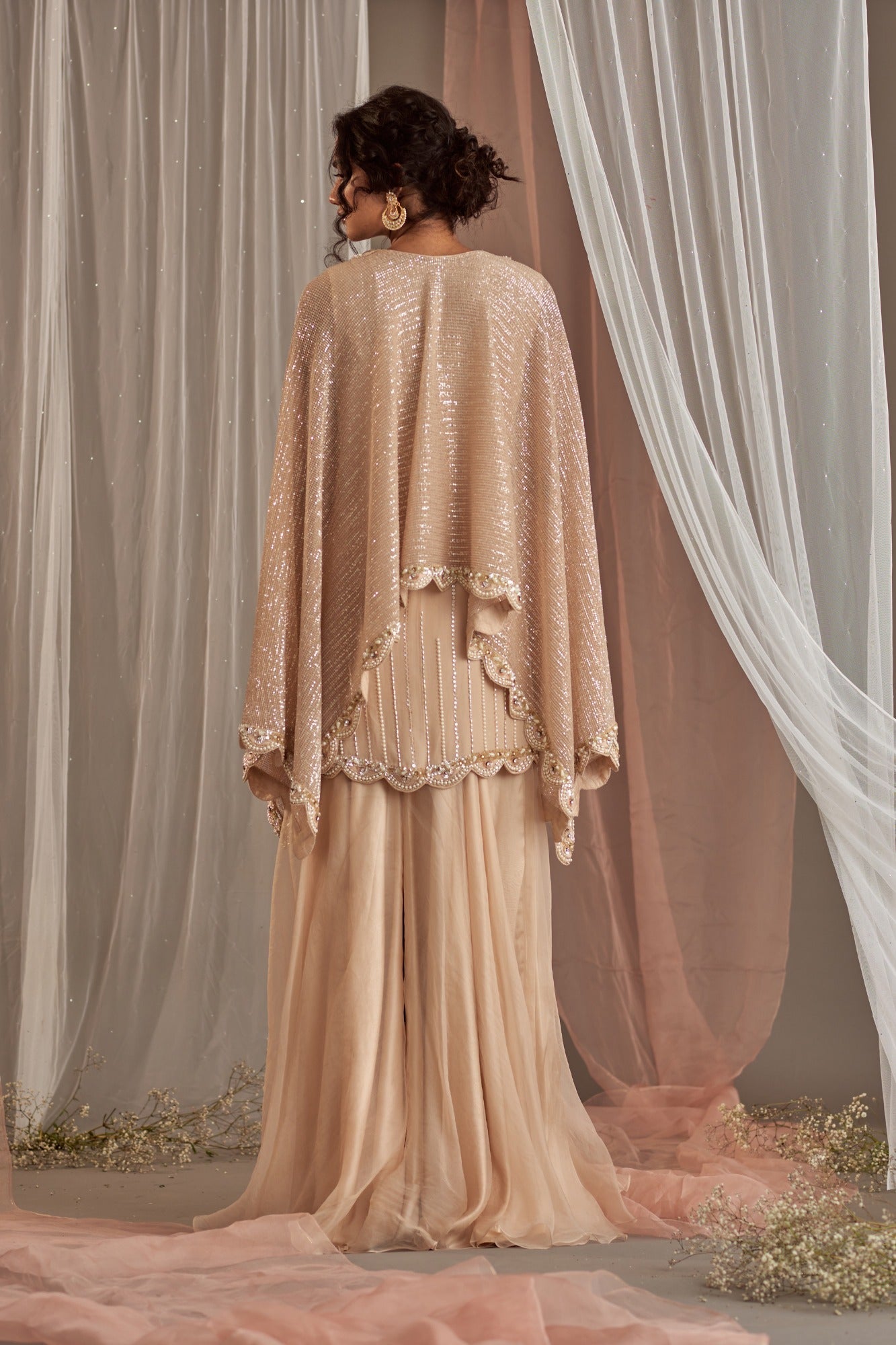 Women's Designer Champagne Sharara Set