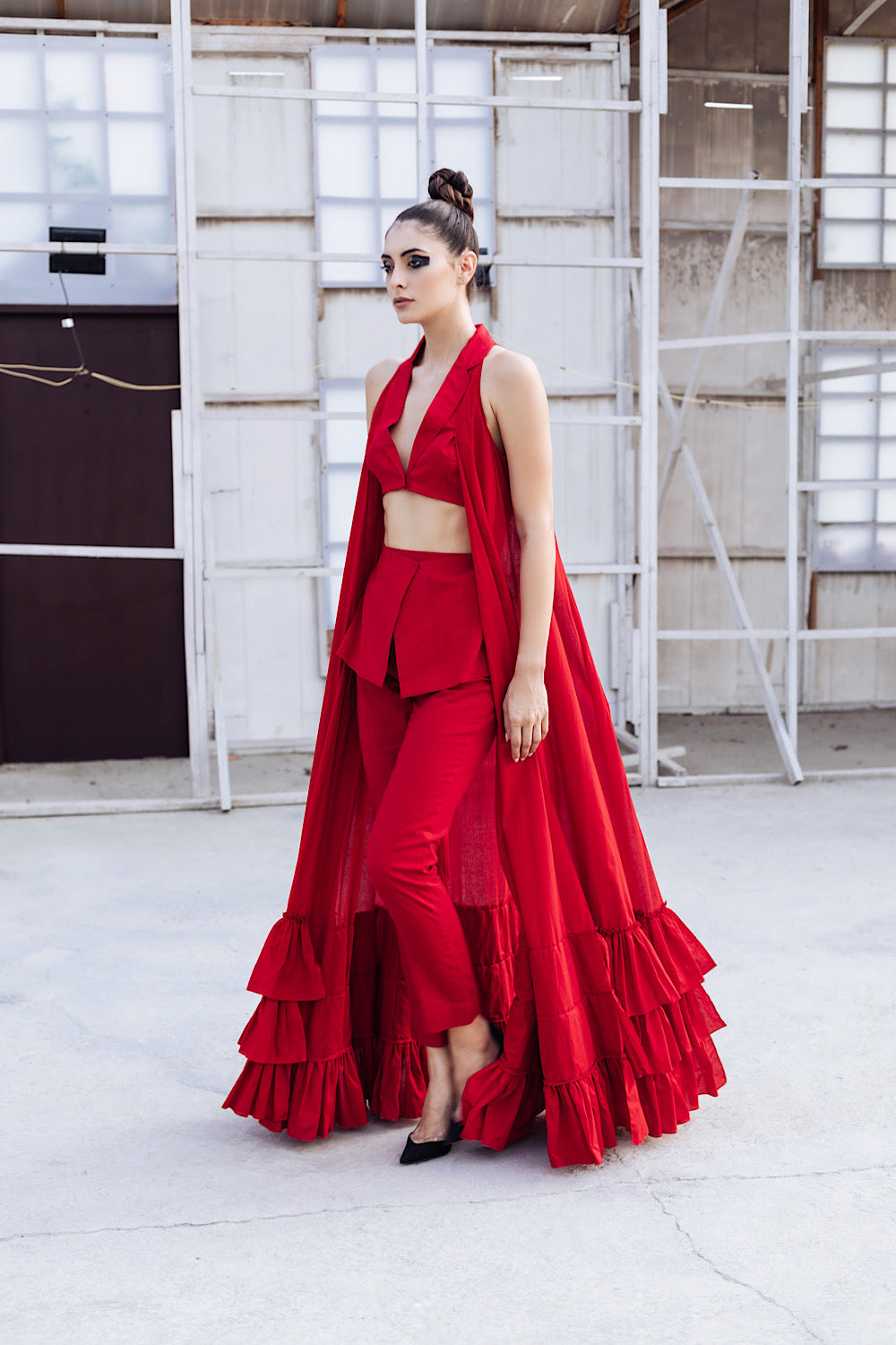 Buy Designer Red Flared Indo-western Set | Nidhika Shekhar