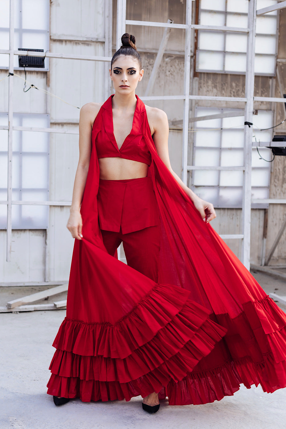 Buy Designer Red Flared Indo-western Set | Nidhika Shekhar
