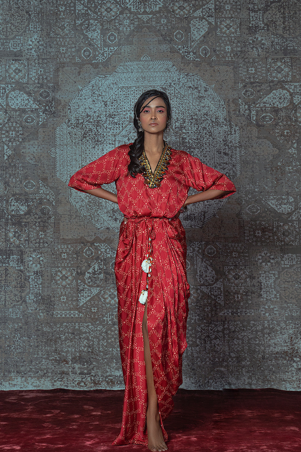 Shop Printed Qubila Queen Drawstring Dress | Nidhika Shekhar