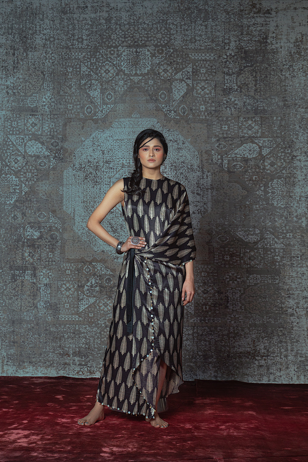 Buy Women's Black One Shoulder Kaftan Dress |Nidhika Shekhar