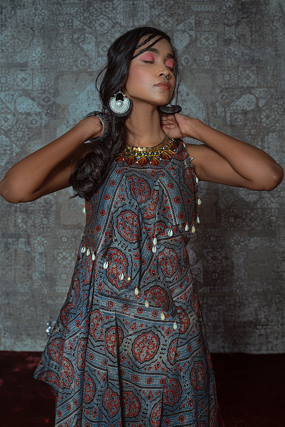 Buy Women's Designer Blue Drape Collar Dress | Nidhika Shekhar