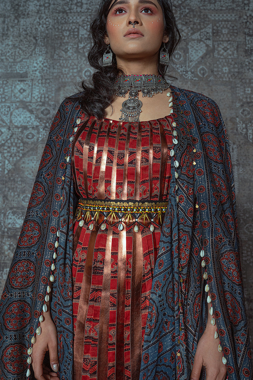 Buy Designer Blue Ajrakh Printed Dress Set | Nidhika Shekhar