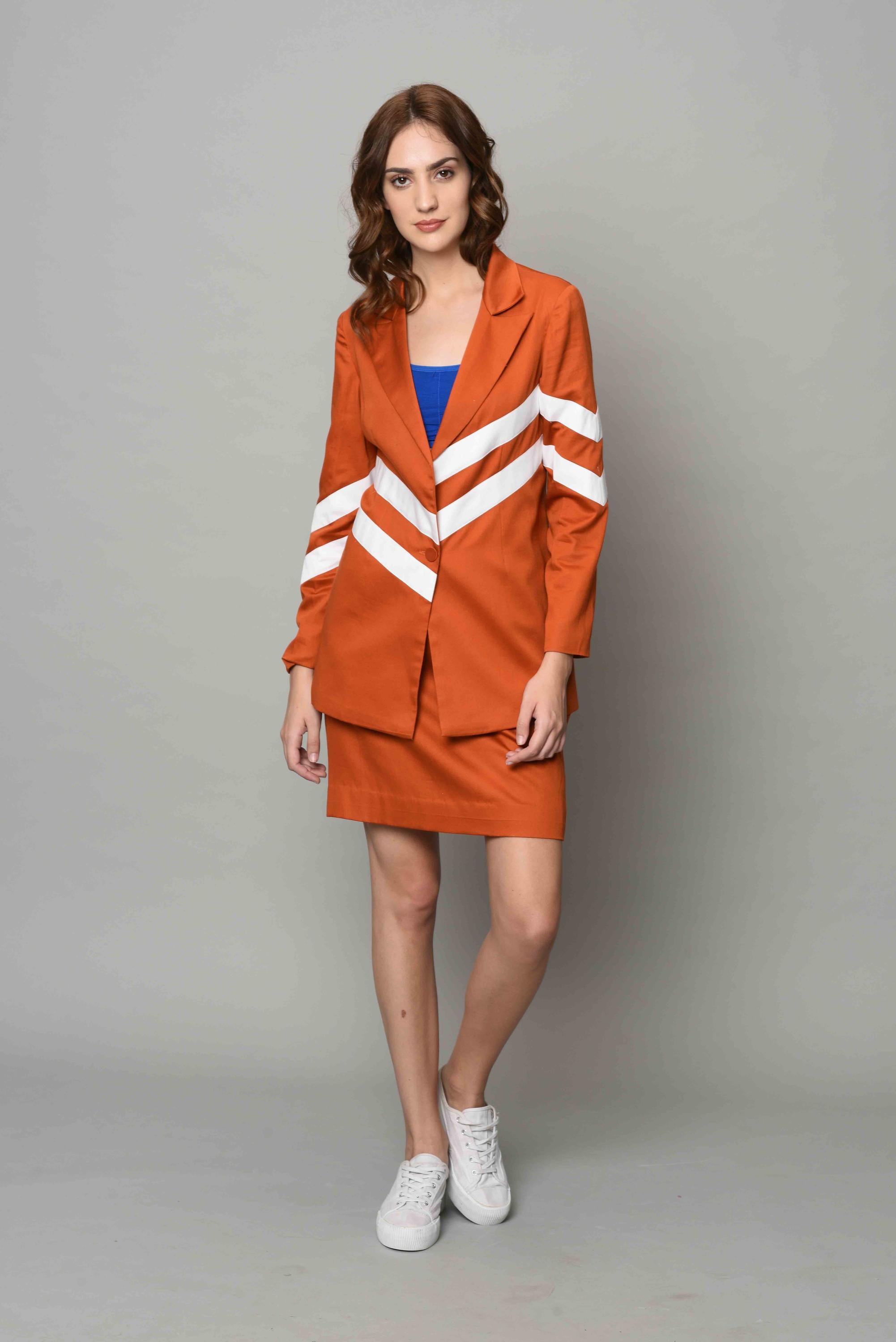 Women's Designer Rust Stripy Blazer Set