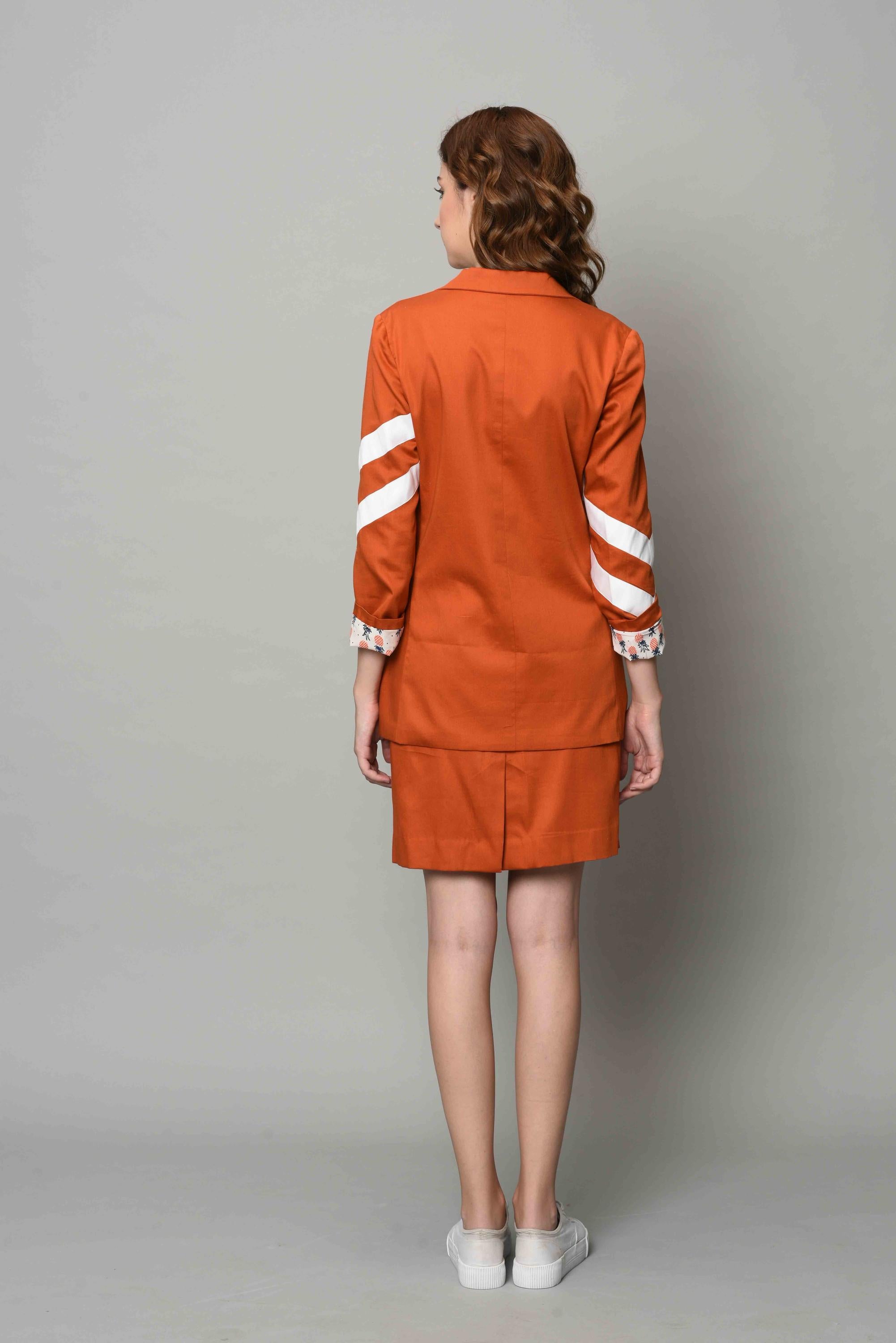 Women's Designer Rust Stripy Blazer Set backview