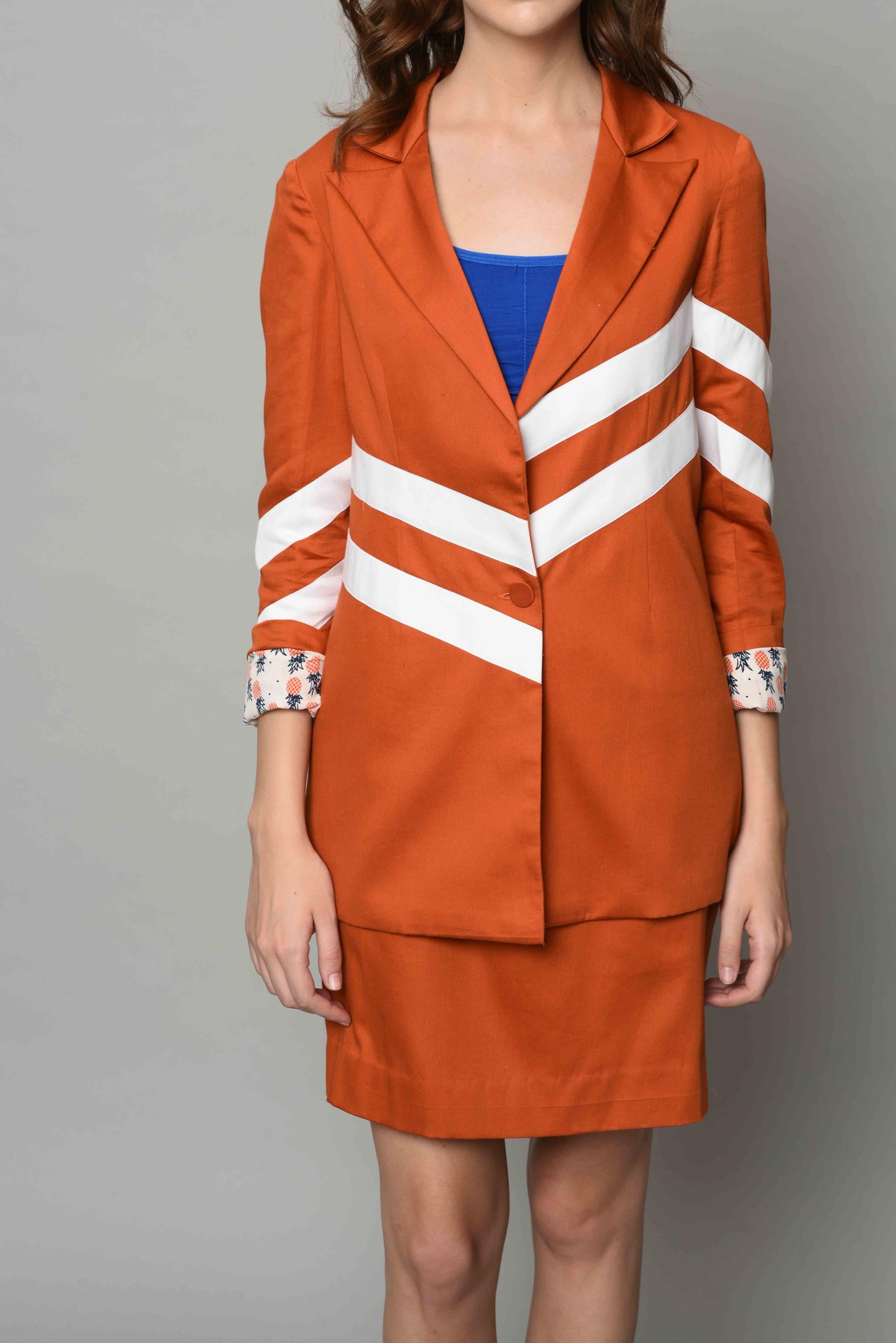 Women's Designer Rust Stripy Blazer Set