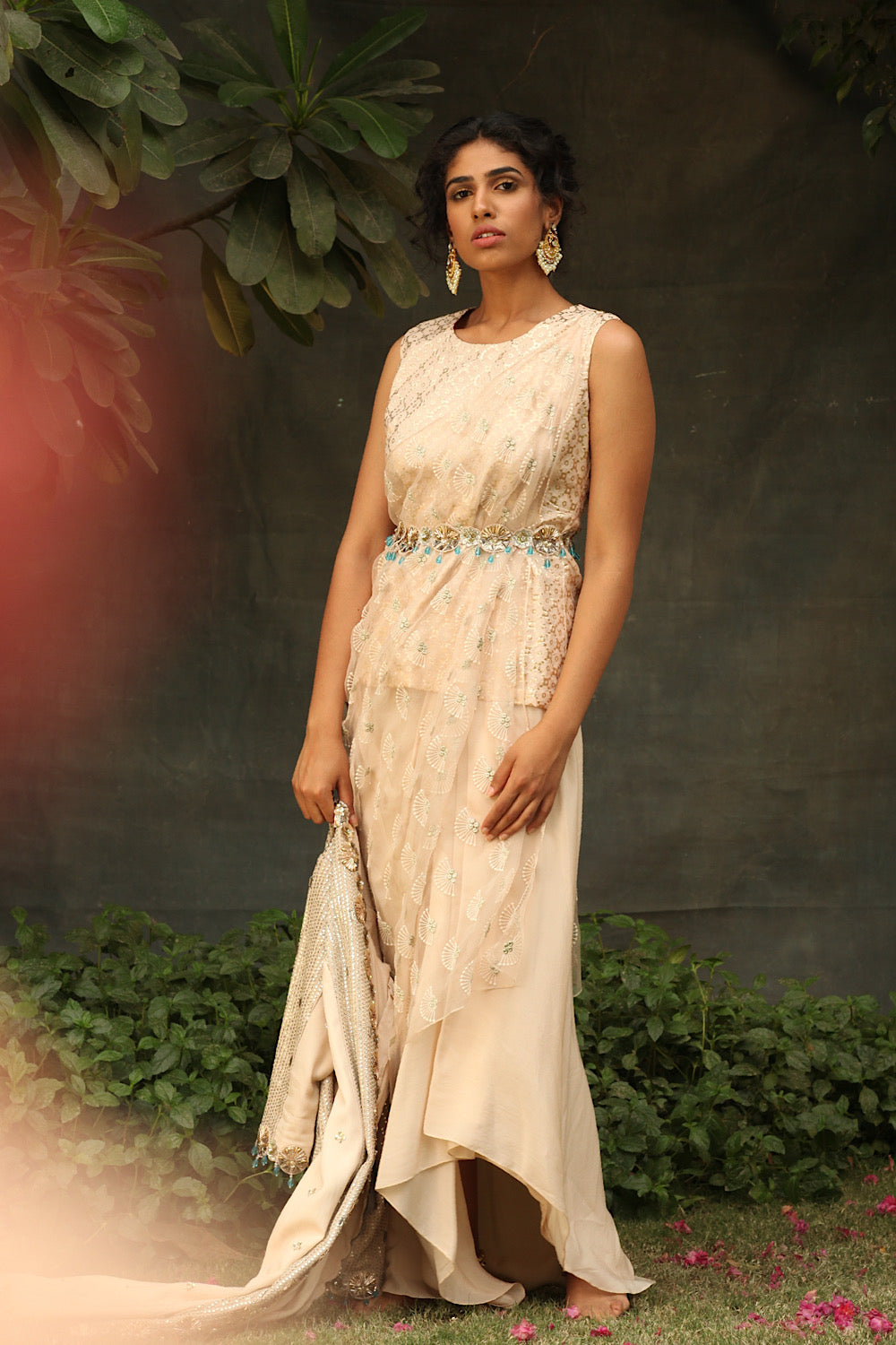 Buy Women's Peach Indo-Western Saree Set | Nidhika Shekhar