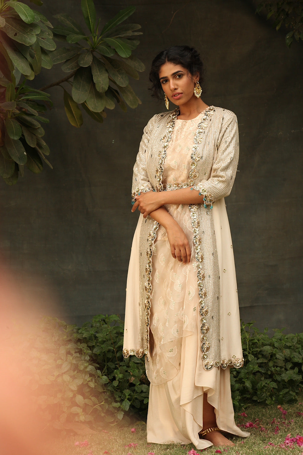 Buy Women's Peach Indo-Western Saree Set | Nidhika Shekhar