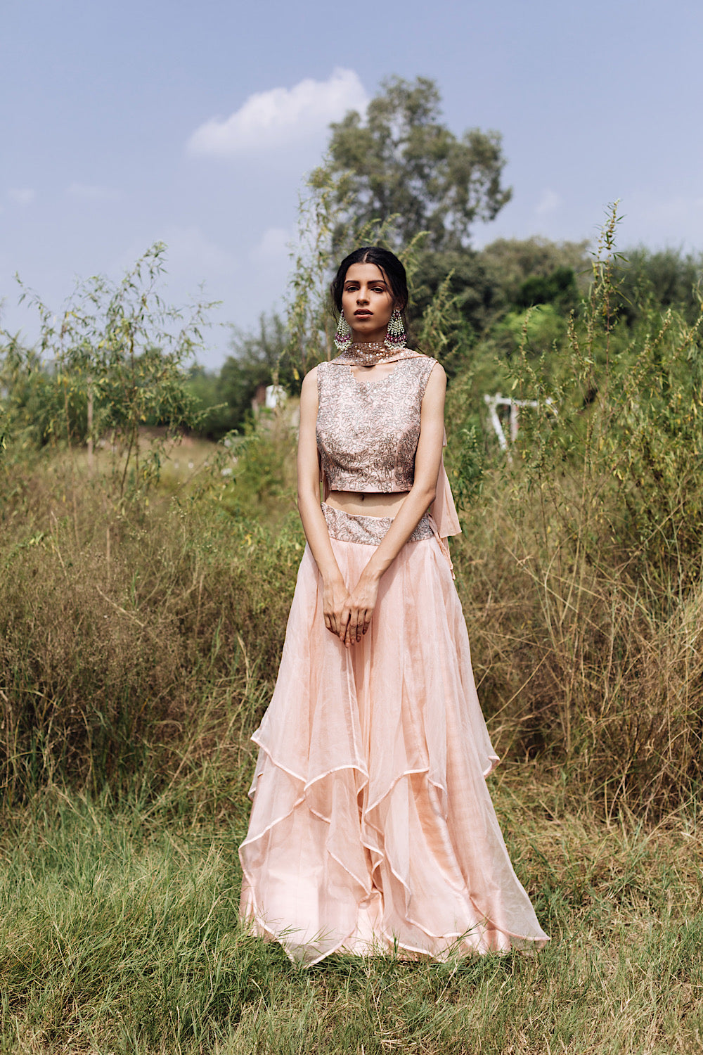 Multilayered Drape Pink Bahar Lehenga Set | Nidhika Shekhar