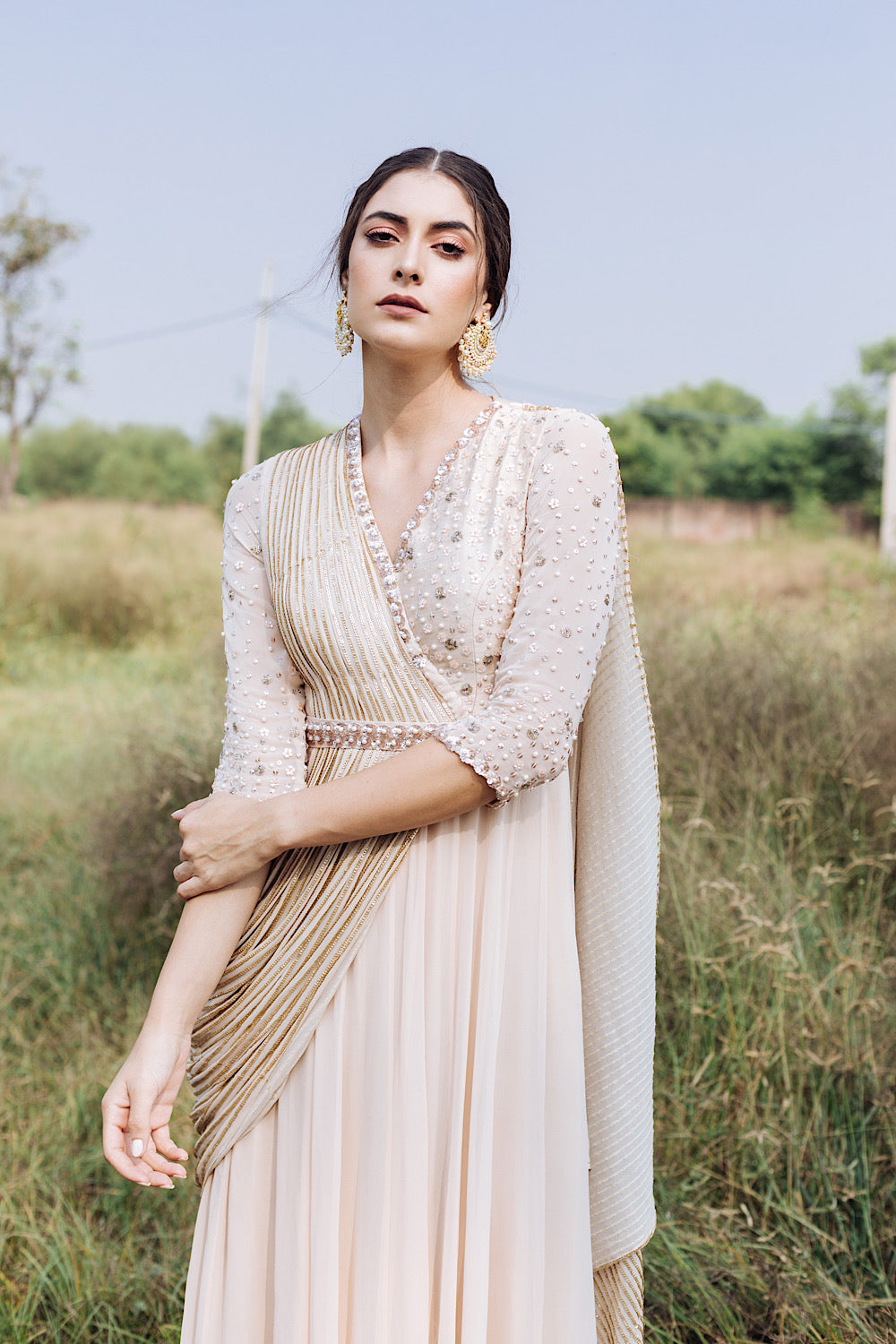 Buy Beigish Peach Bahar Indo Anarkali Gown | Nidhika Shekhar