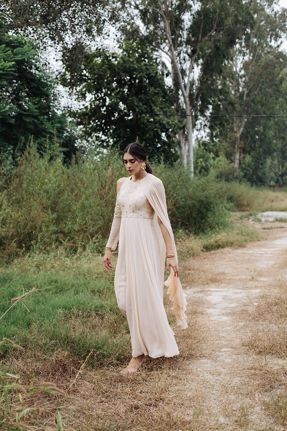Buy Designer Beigish Cold Shoulder Anarkali | Nidhika Shekhar